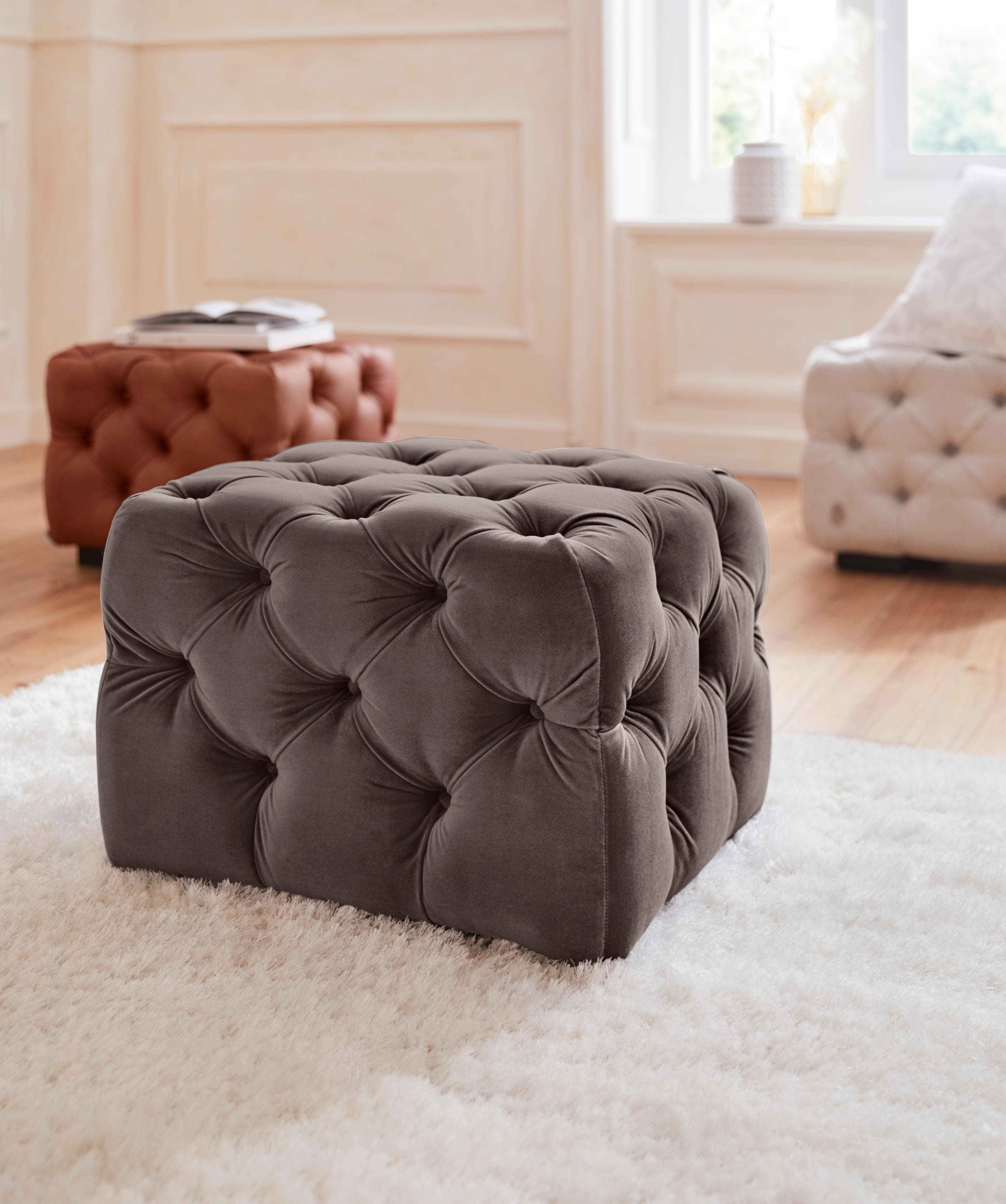 HOME AFFAIRE Polsterhocker Kalina Grau Chesterfield