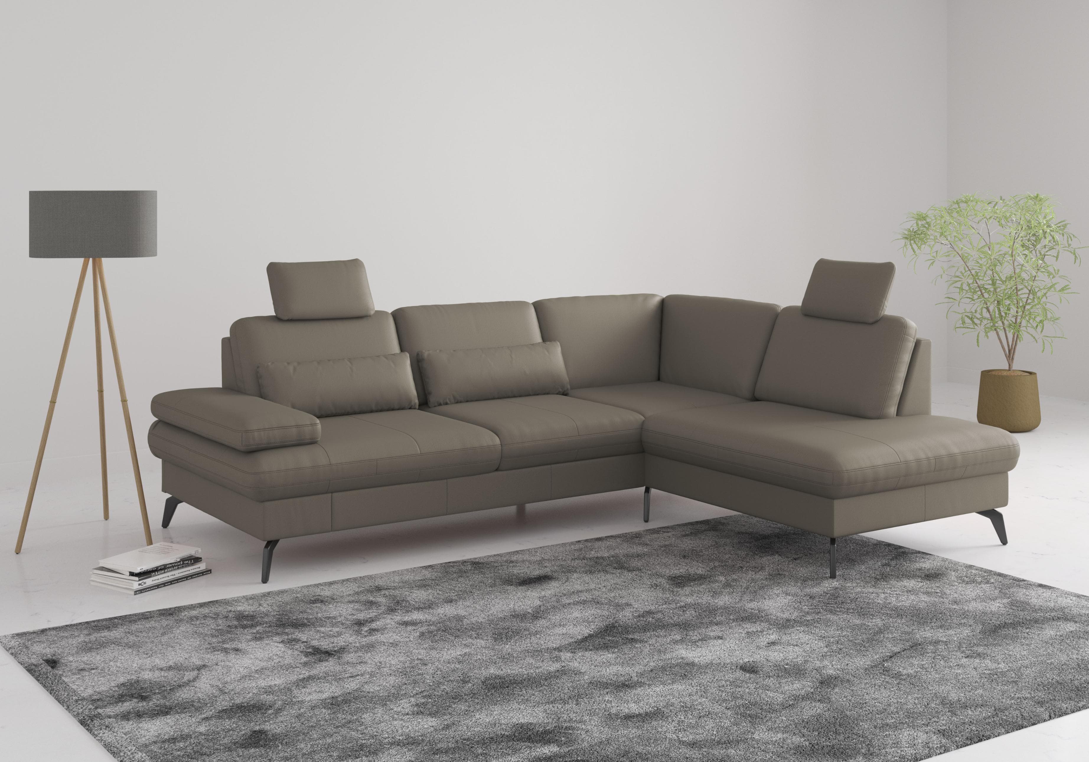 SIT & MORE Ecksofa Morris L-Form Grau NaturLEDER mit Bettfunktion