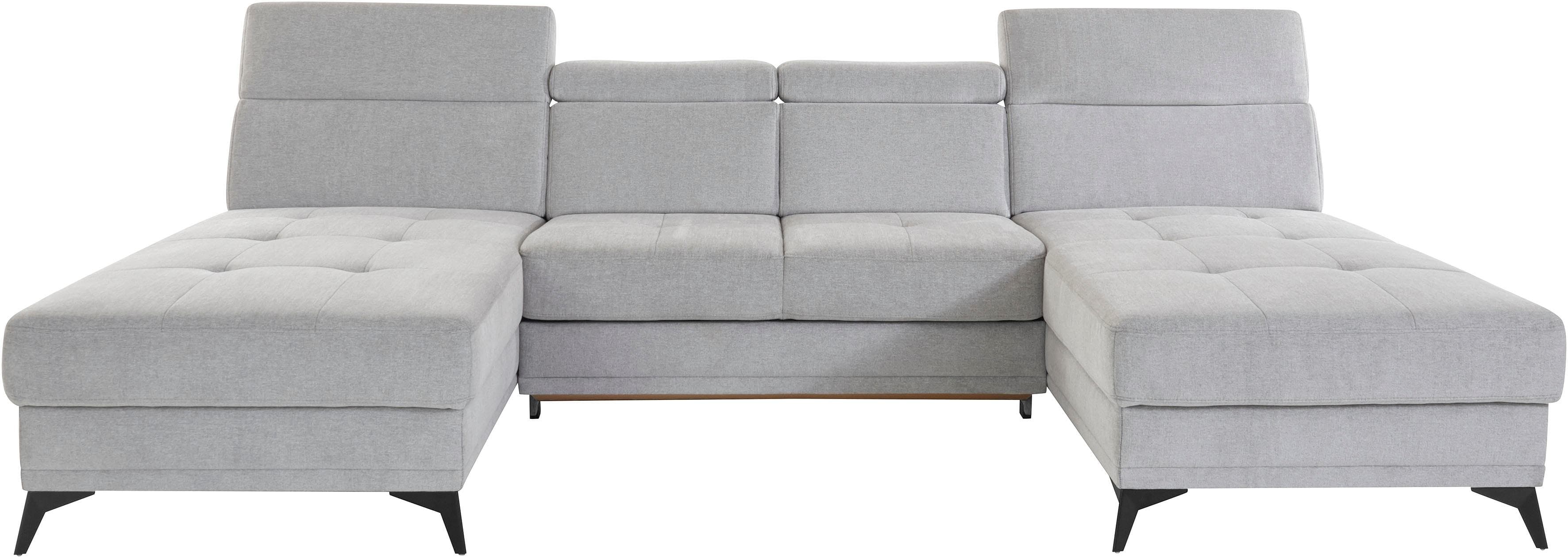 HOME AFFAIRE Cardiz U-Form Wohnlandschaft mit Bettfunktion Hellgrau