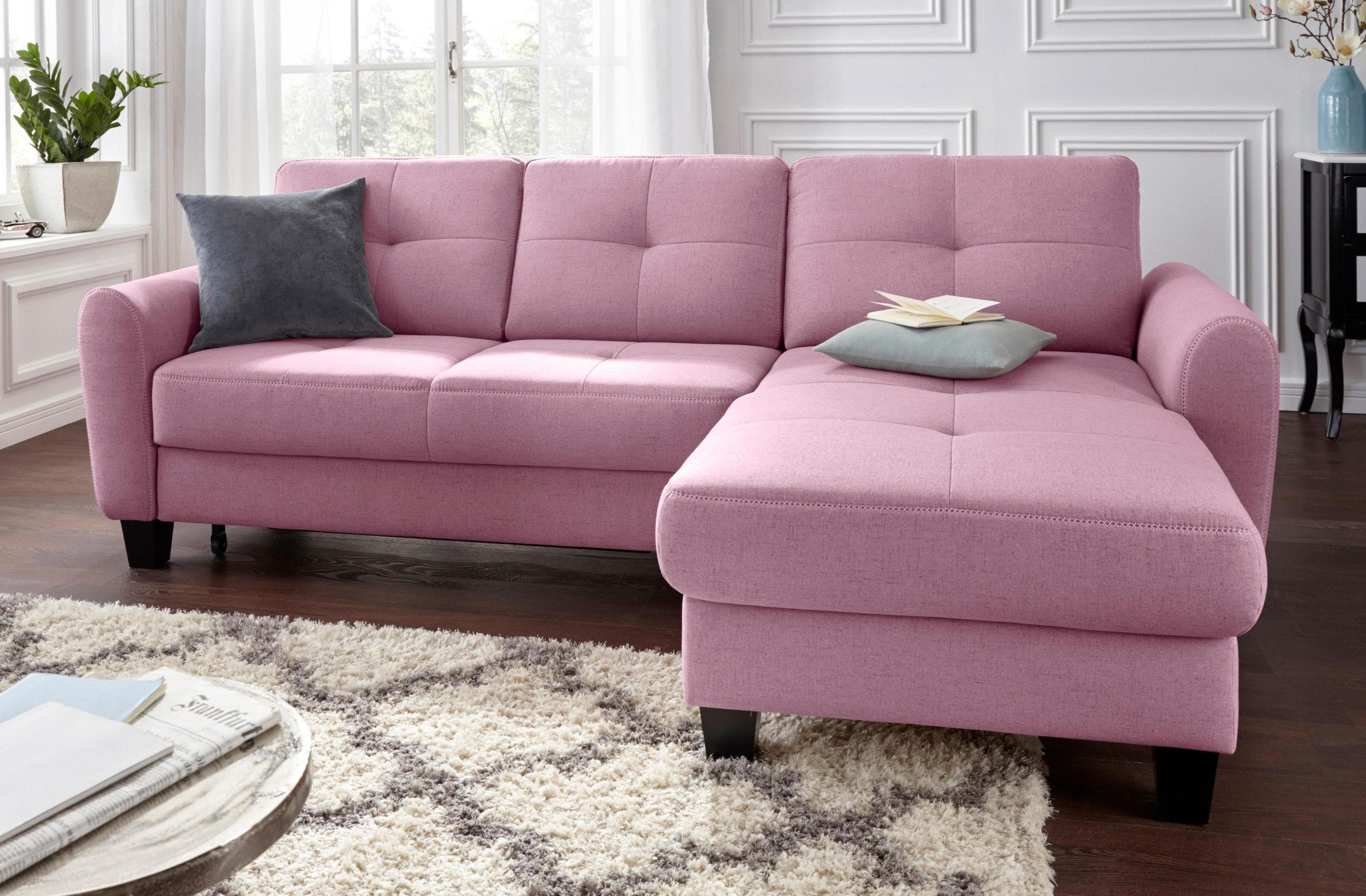 Ecksofa Varese L-Form Rosa Microfaser mit Bettfunktion