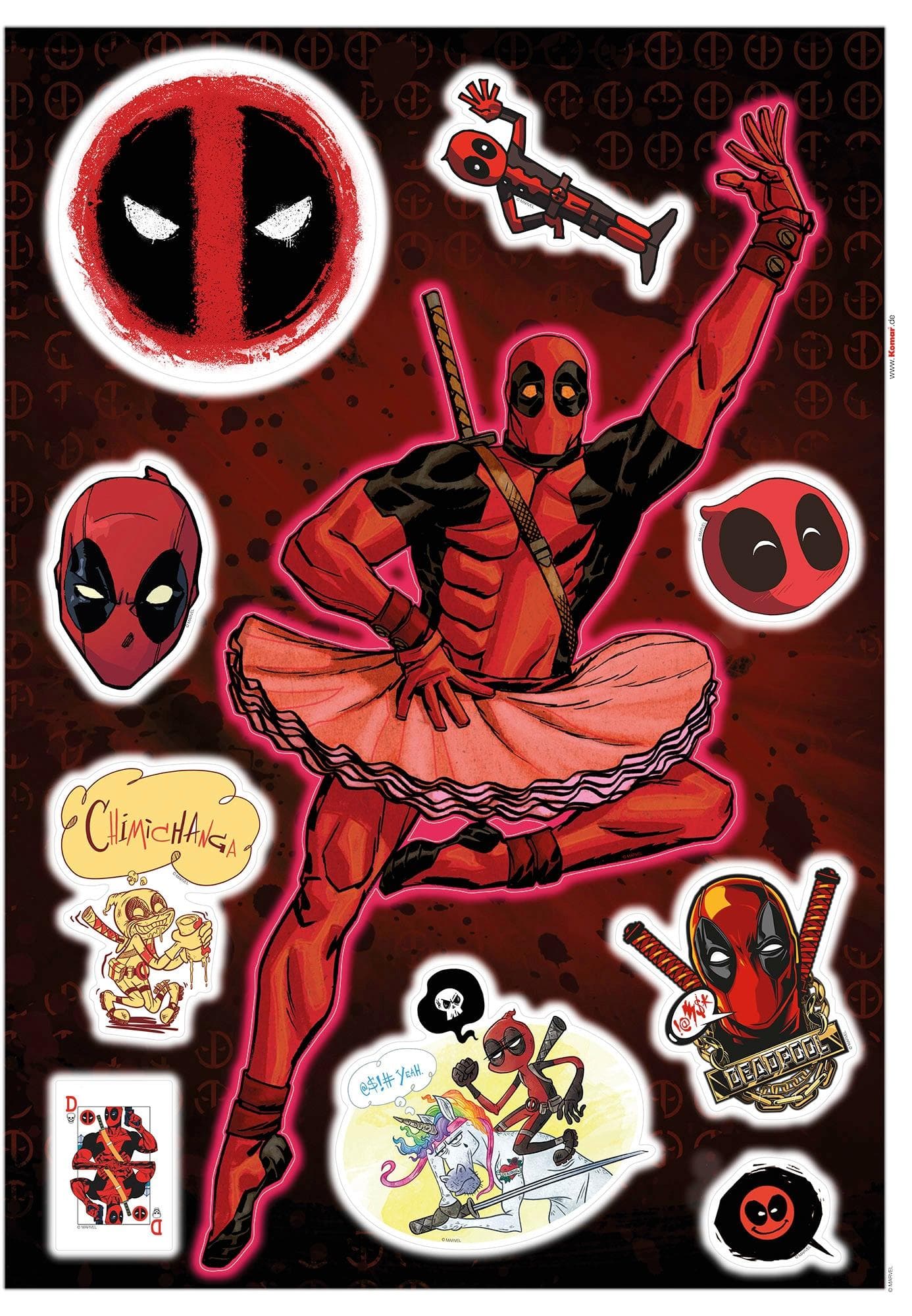Wandtattoo Deadpool Derppool 50x70 cm Schwarz Rot Gelb