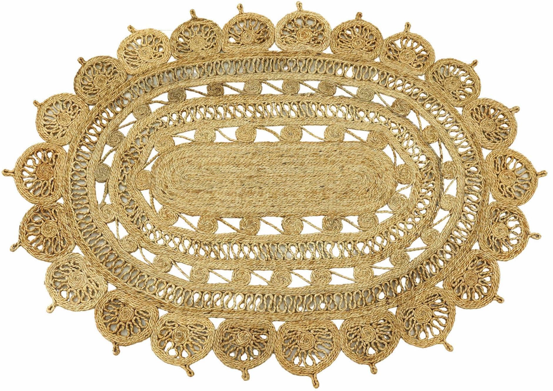 CARPETFINE Juteteppich Cate Beige Natur Handgewebt Boho Style