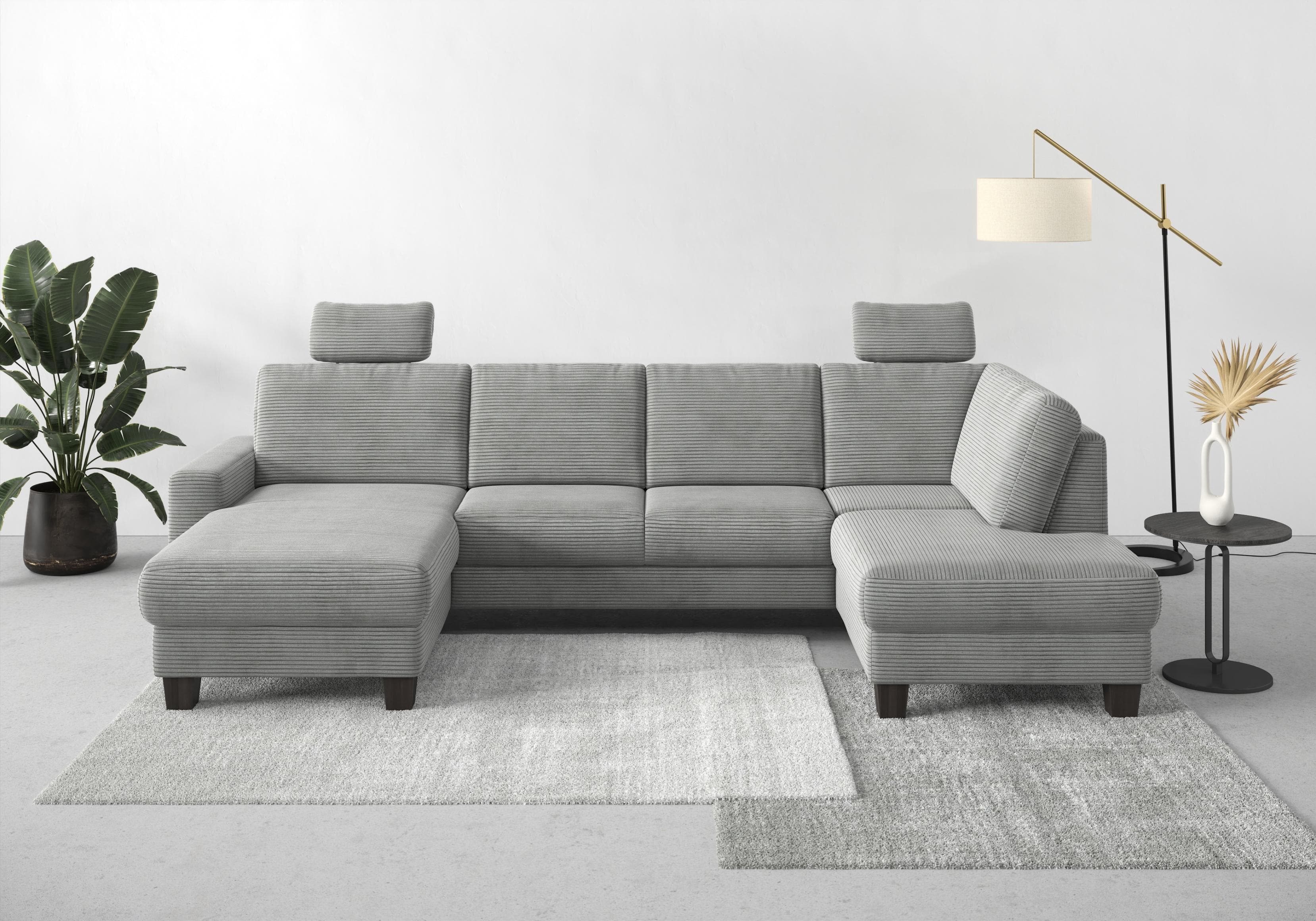 Wohnlandschaft in Silber und Wengefarben