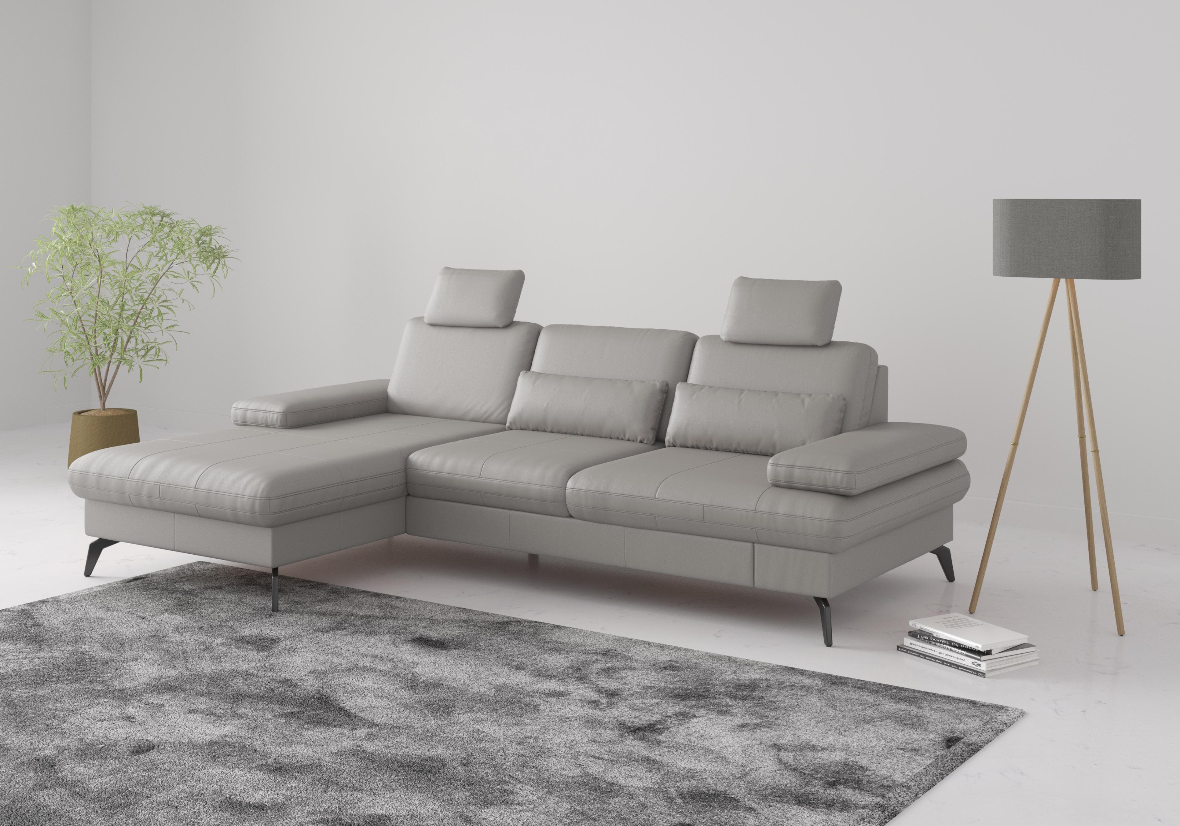 SIT & MORE Morris Ecksofa L-Form Grau mit Bettfunktion & Sitztiefenverstellung