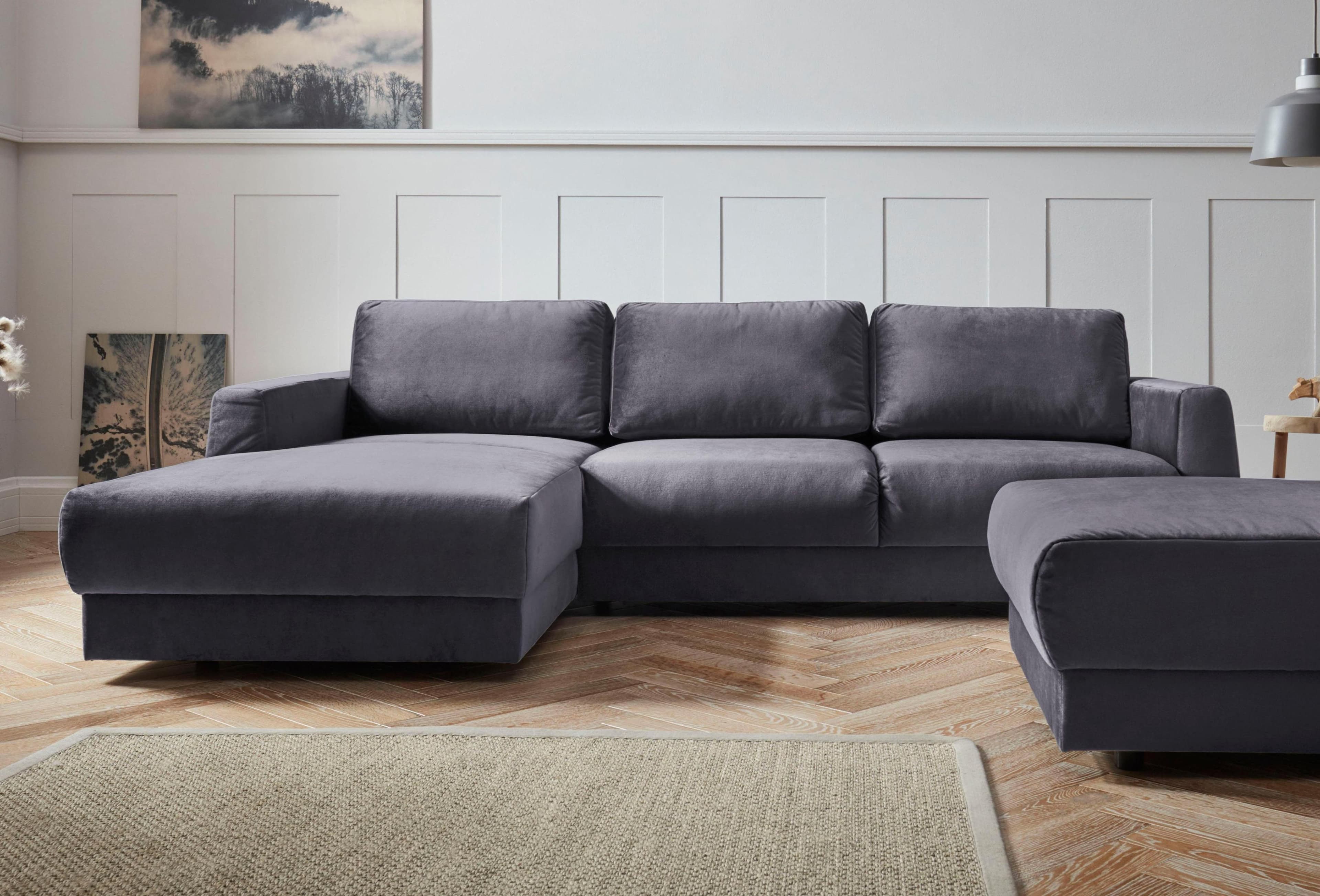 OTTO HOME Hobro L-Form Ecksofa hellgrau Samtoptik