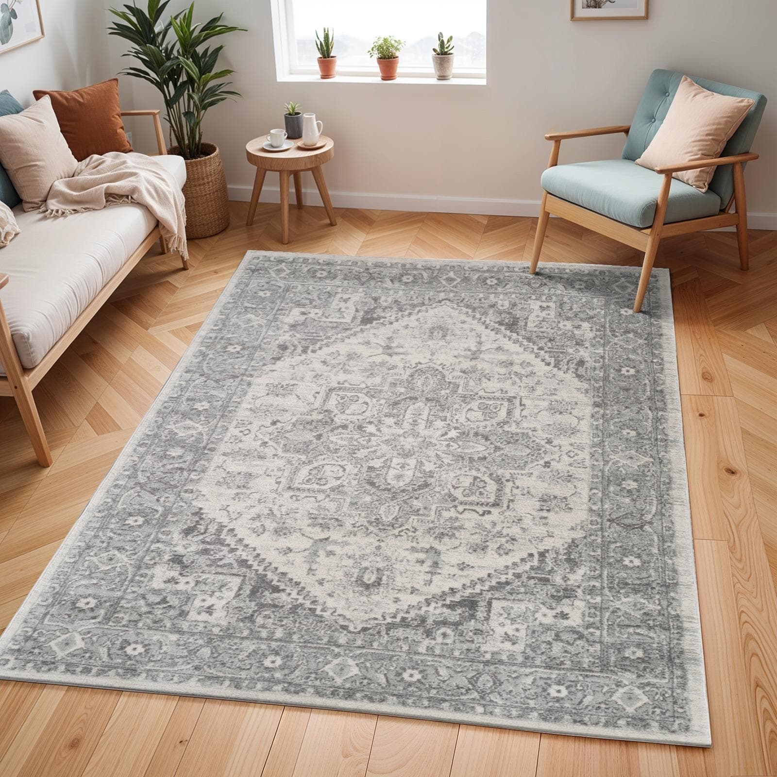 Livabliss Teppich MENDOZA Rechteckig 8 mm Vintage Orientteppich Kurzflor Boho Wohnzimmerteppich Läufer