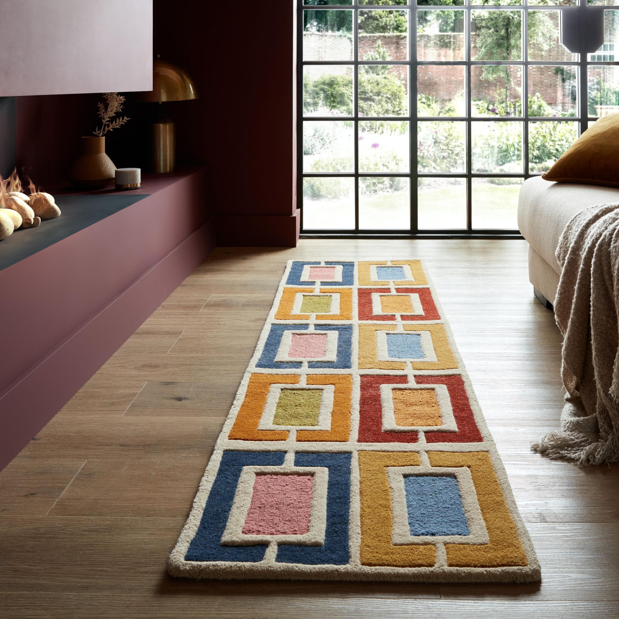 FLAIR RUGS Wollteppich Retro Blocks Bunt Handgetuftet