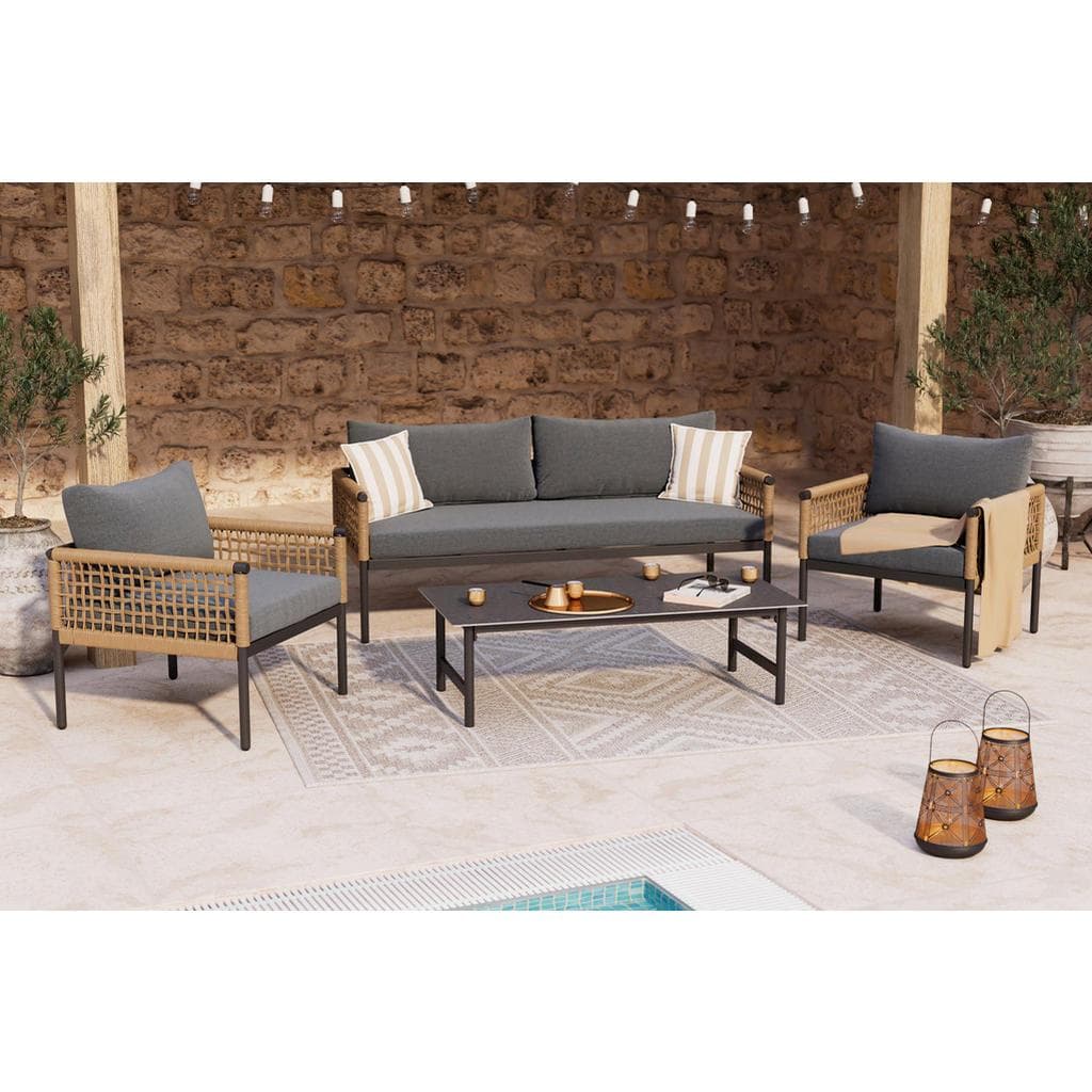 Ambia Garden Loungegarnitur 4-teilig Anthrazit Natur Metall Kunststoff