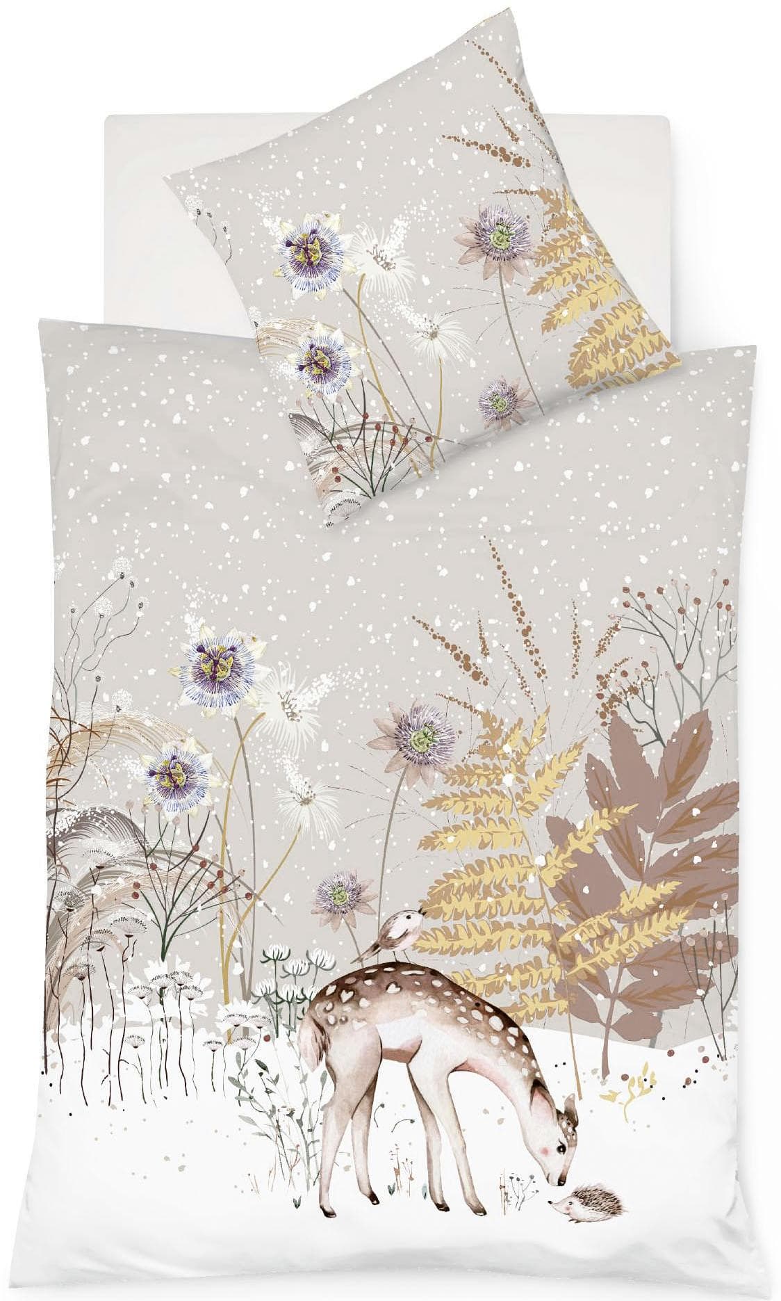 Fleuresse Bettwäsche Set Aspen 4372 Beige Feinbiber 100% Baumwolle