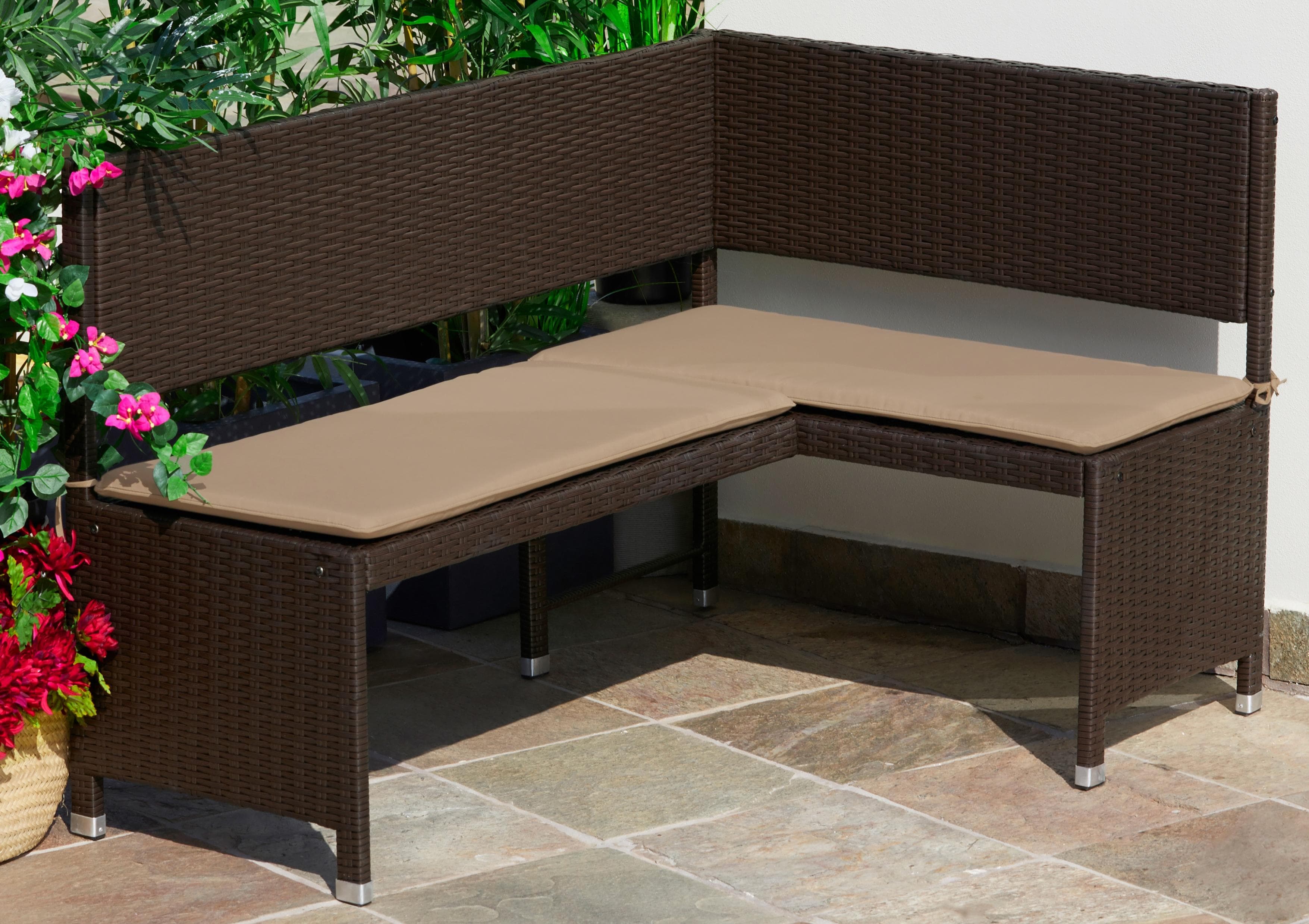 Merxx Eckbank Braun Rattan mit Kissen