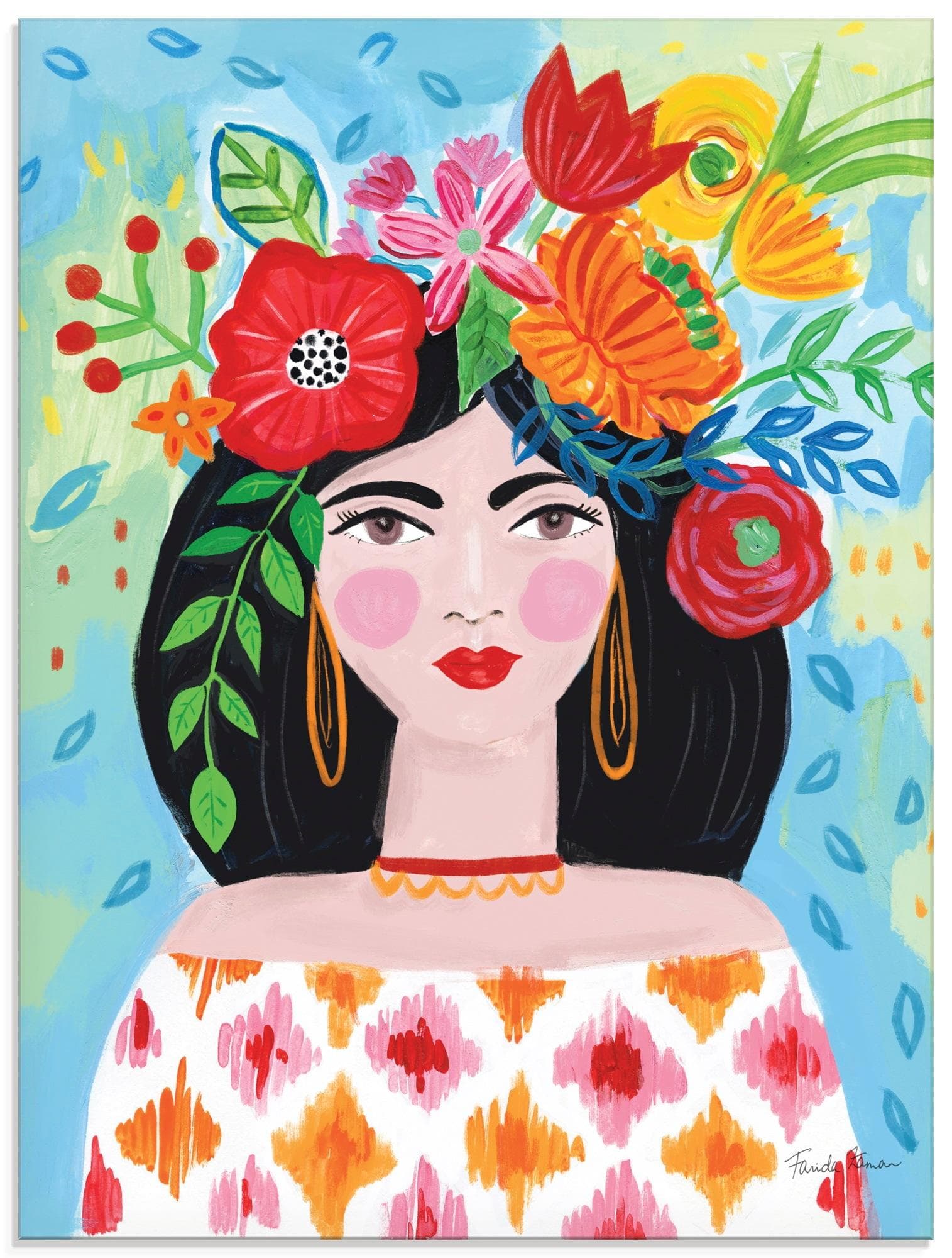Glasbild ARTLAND "Boho Girl I" - 60x80cm - Farbig