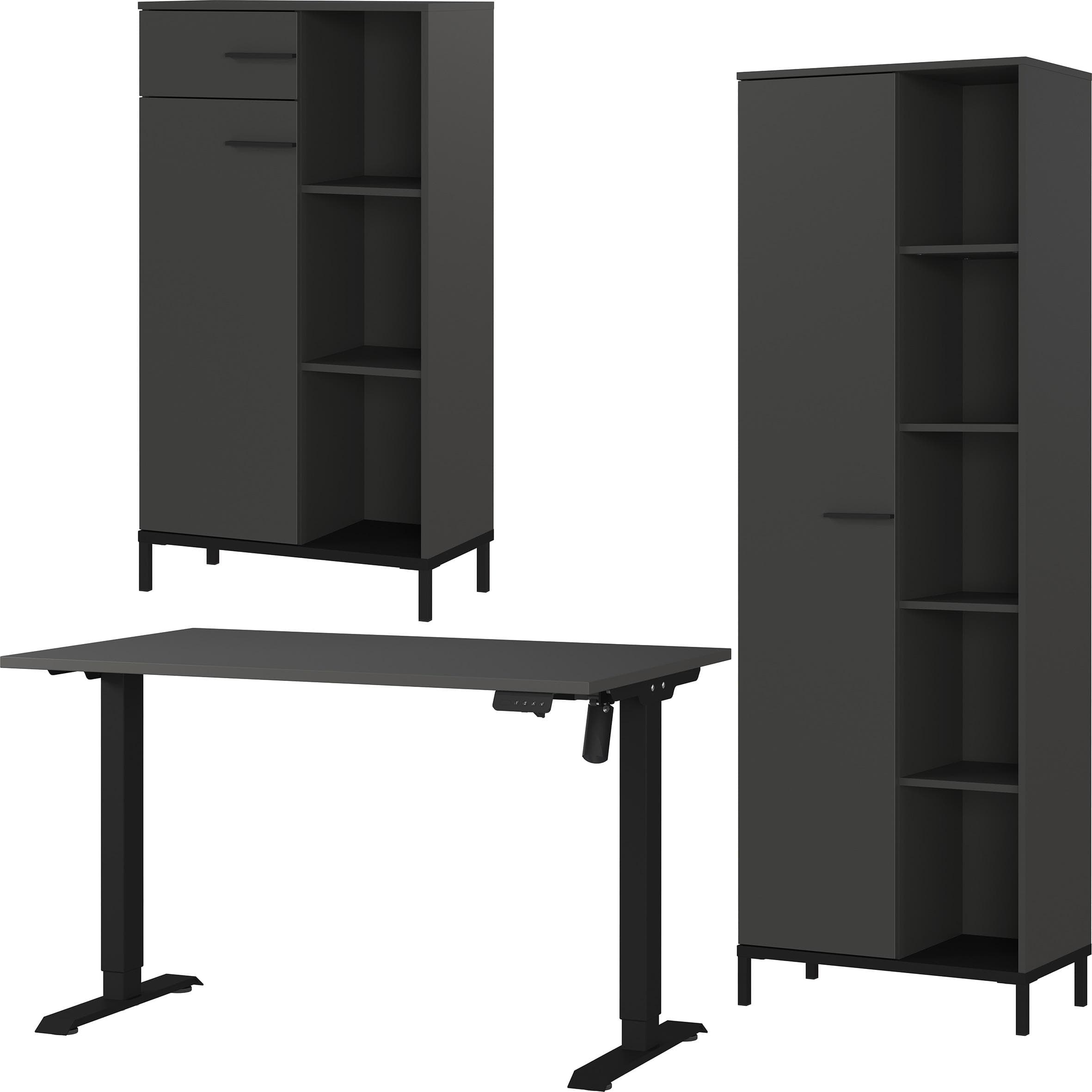GERMANIA GW-Rovigo Büromöbel-Set mit höhenverstellbarem Schreibtisch, grau