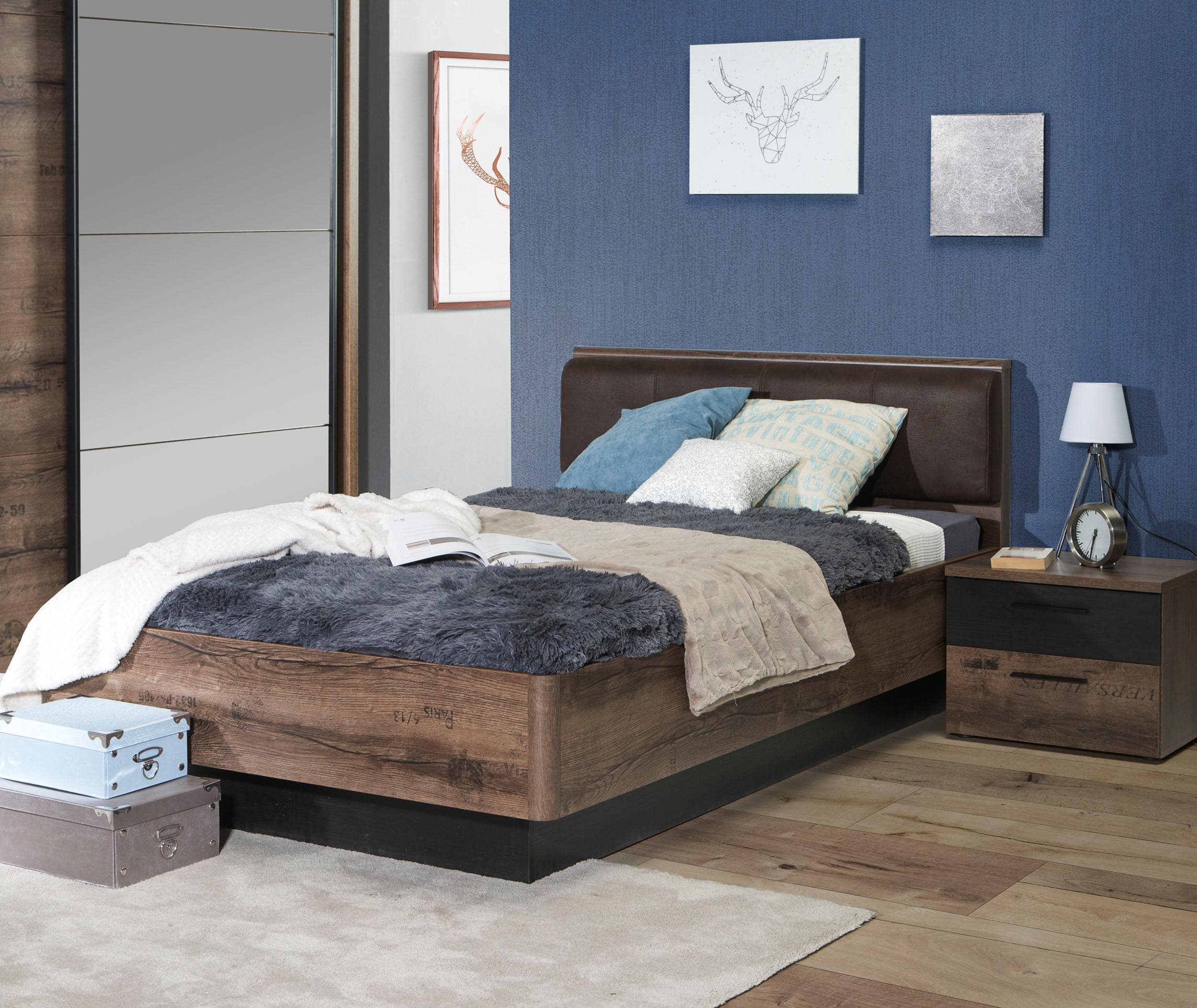 Gepolstertes Bett mit Kopfteil in Schlam/Scripteiche-Dekor