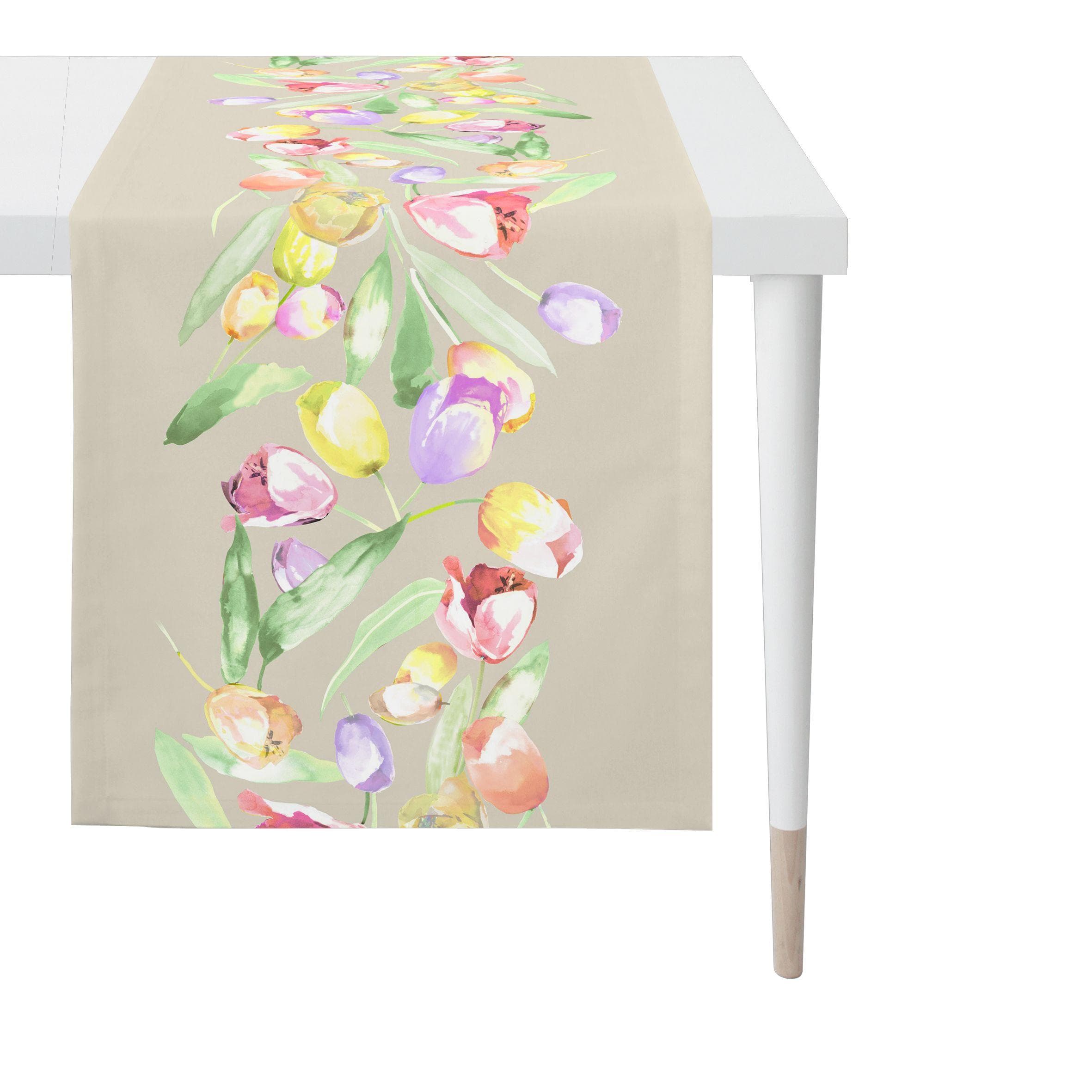 Tischläufer APELT 3106 Beige/Bunt Tulpen-Motiv