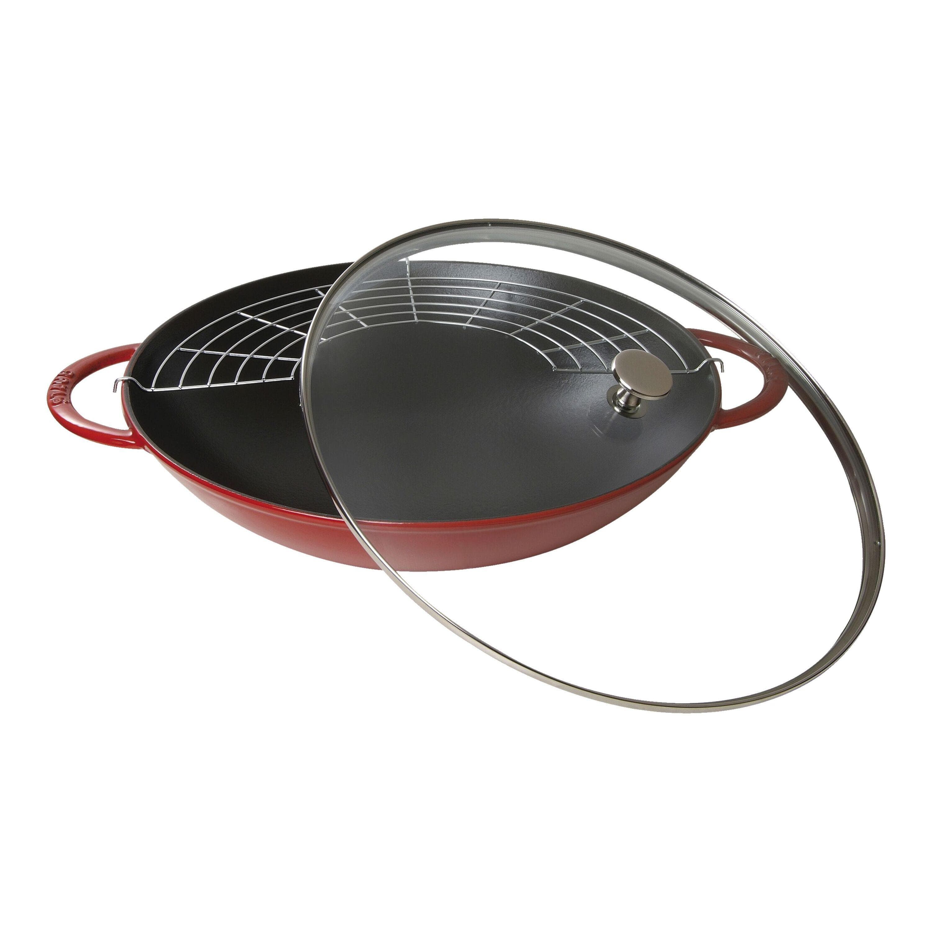Staub Specialities Wok mit Glasdeckel 37 cm Kirsch-Rot Gusseisen