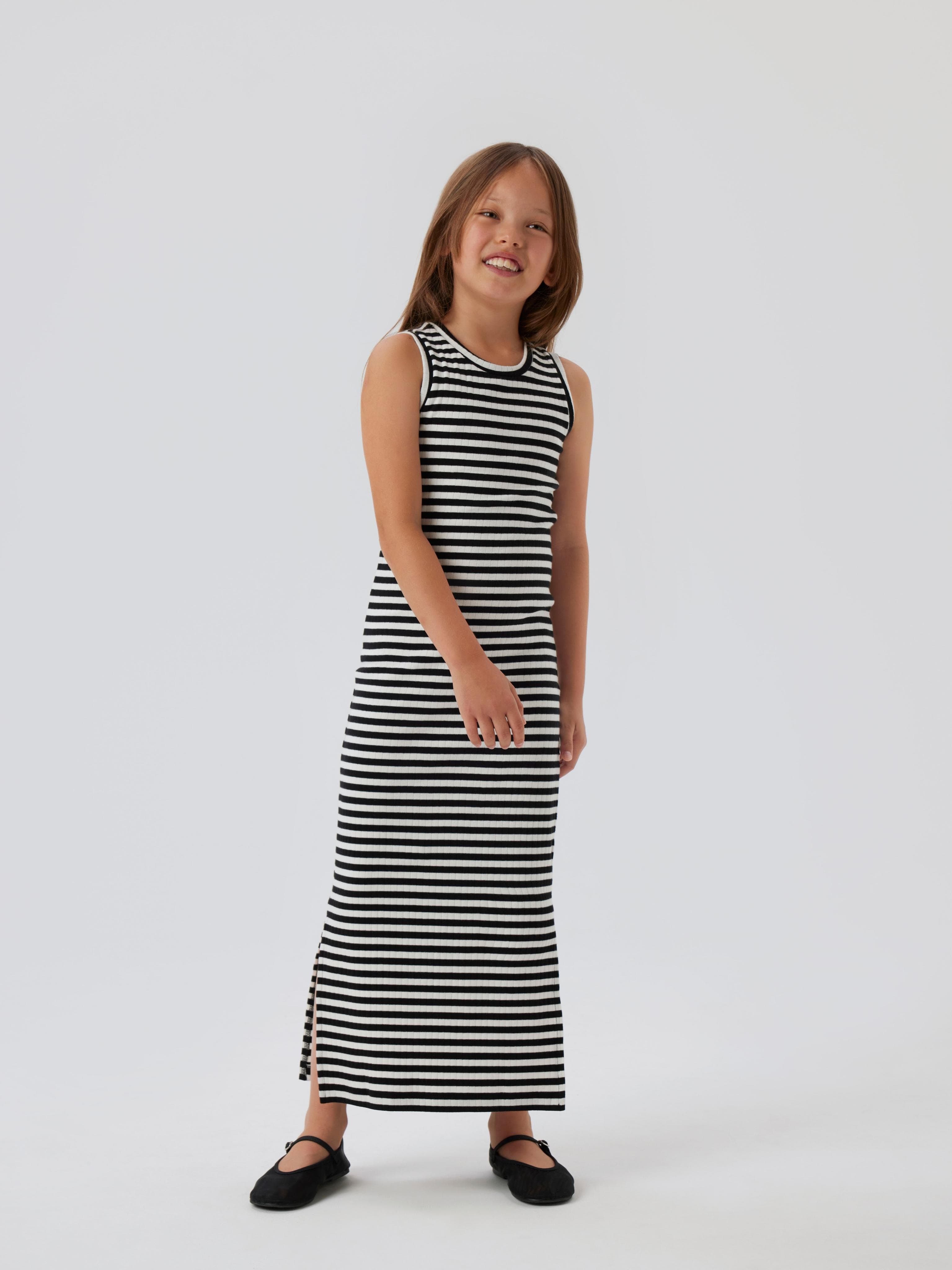 Maxikleid Name It Mädchen Jersey Gestreift Slim Fit wadenlang