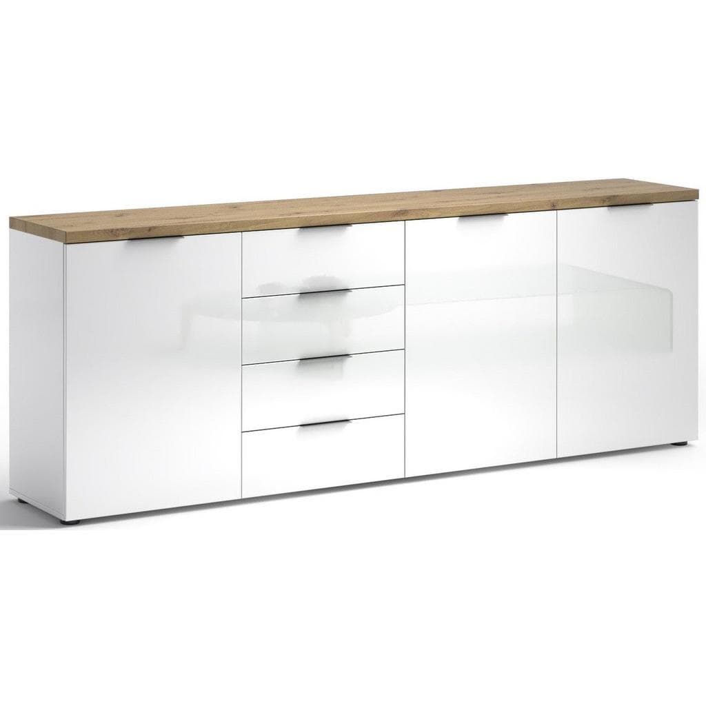 Xora Sideboard Weiß Hochglanz Metall 4 Fächer 4 Schubladen