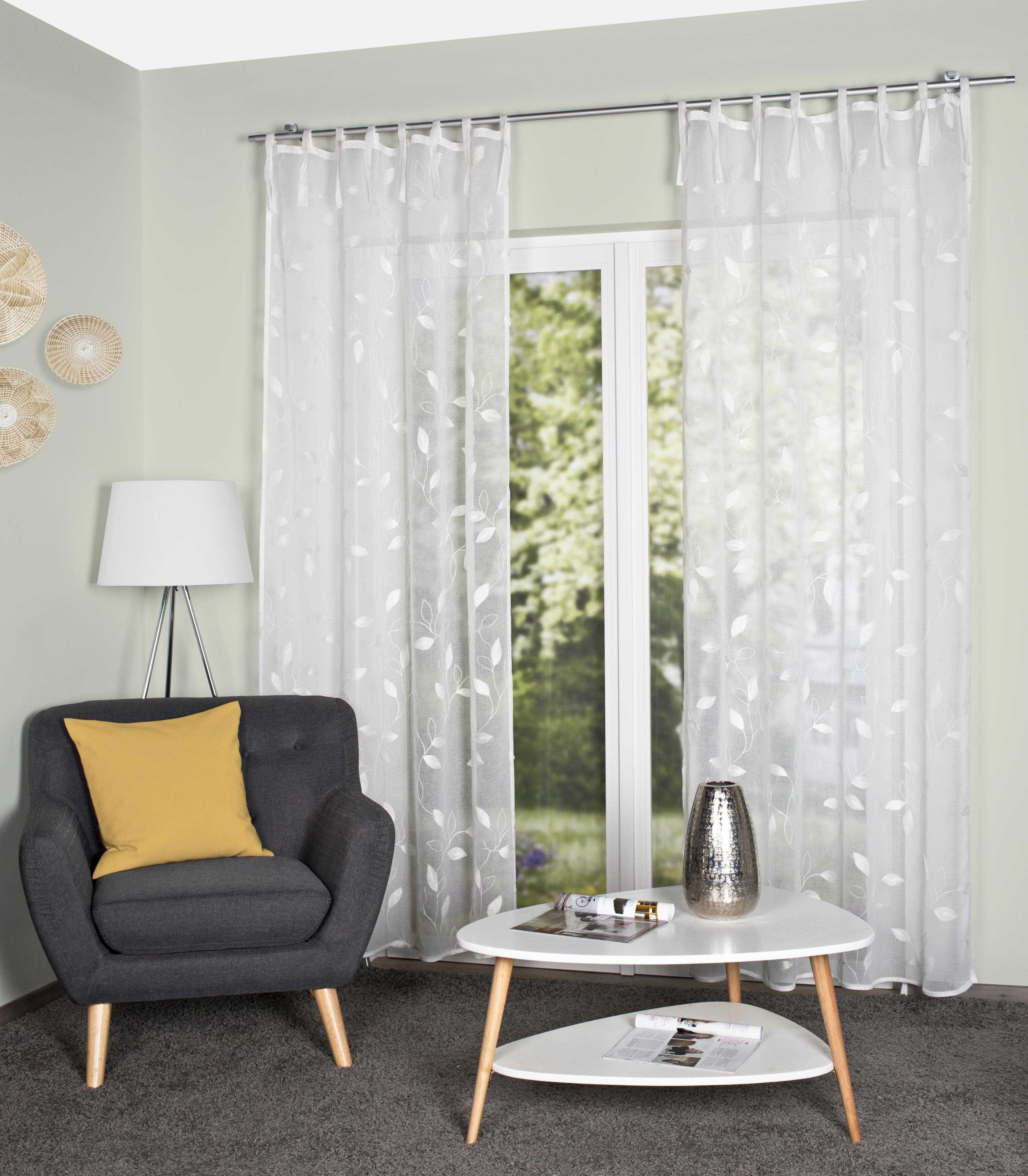 HOME WOHNIDEEN Gardine AIDINA weiß bestickt Leinenstruktur