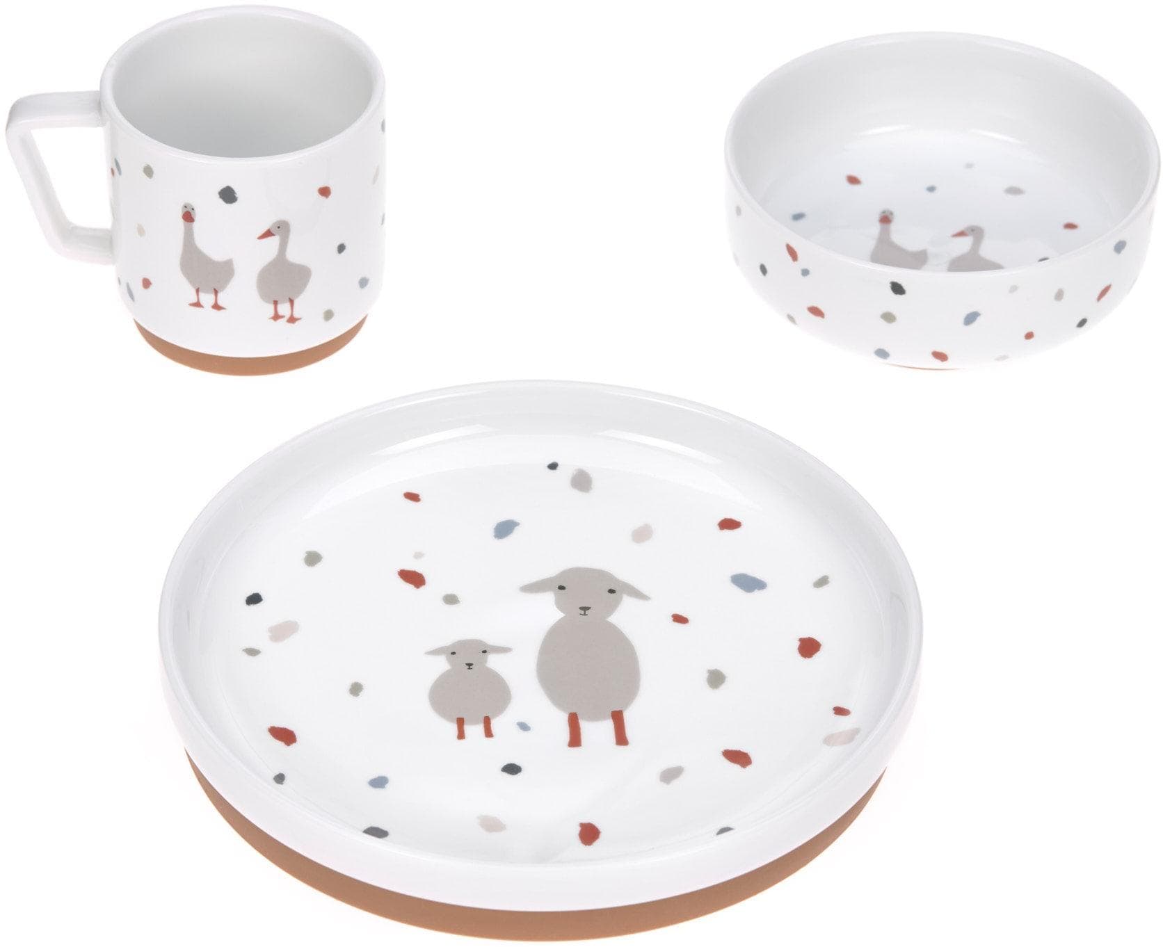 LÄSSIG Kindergeschirr-Set Tiny Farmer weiß Porzellan 3-tlg.