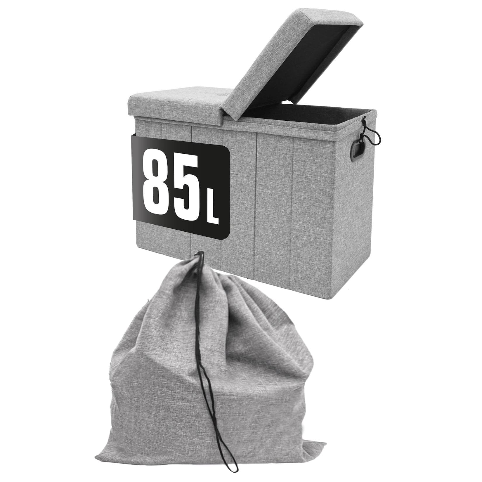 DuneDesign Wäschekorb 85L mit Sitzfunktion & Deckel Grau