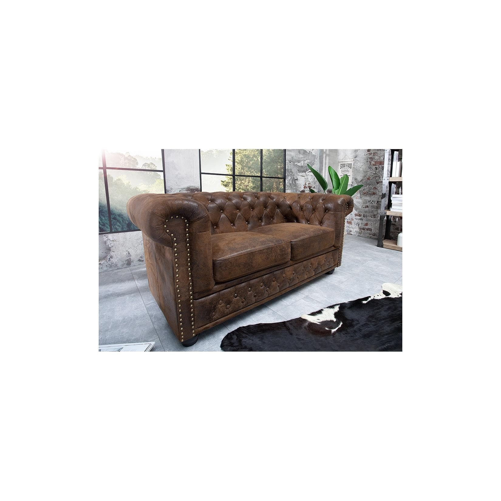 Riess Ambiente 2er Sofa Chesterfield 150cm Antik Braun mit Knopfheftung und Federkern