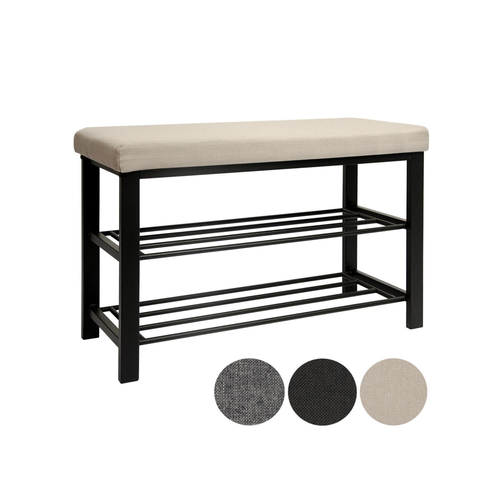 DuneDesign Schuhbank Metall 81x32x46 cm Schuhregal Sitzbank Beige