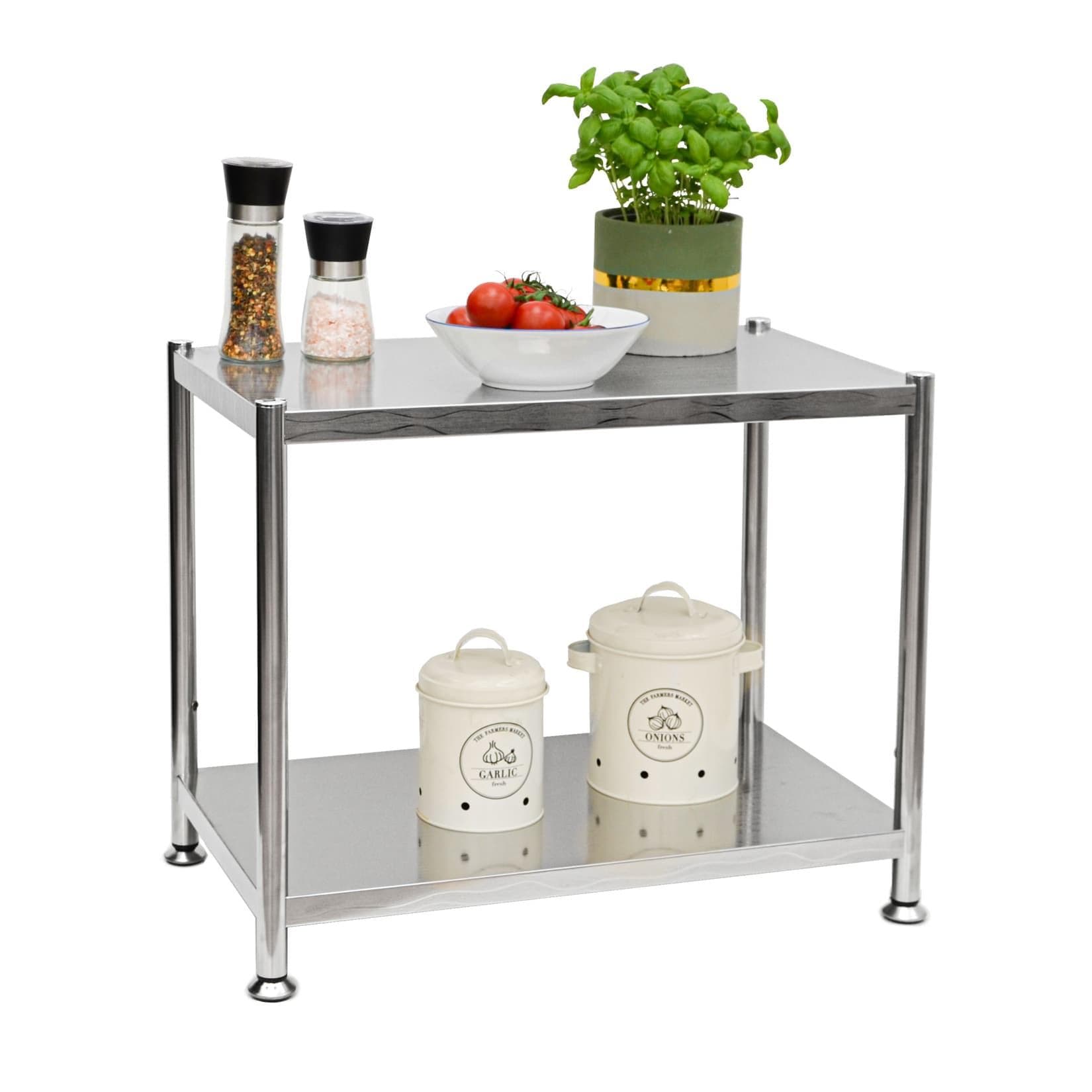 Edelstahl Regal 2 Ebenen 61x36x50 Schwerlastregal bis 60kg Metallregal Küche