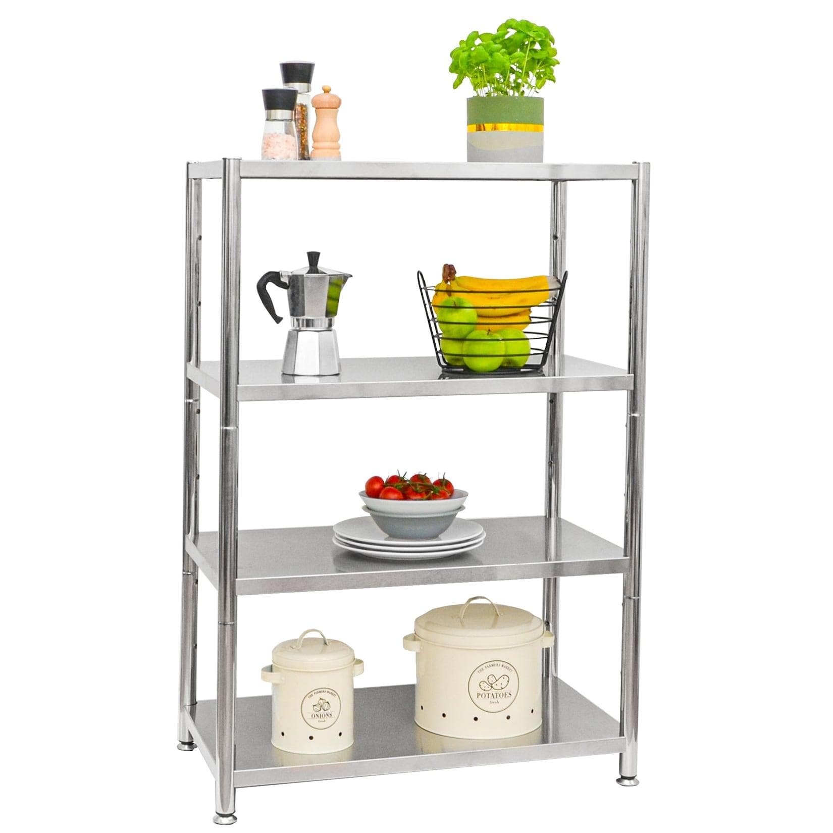 Edelstahl Regal 4 Ebenen Schwerlast bis 160kg Metallregal Küche