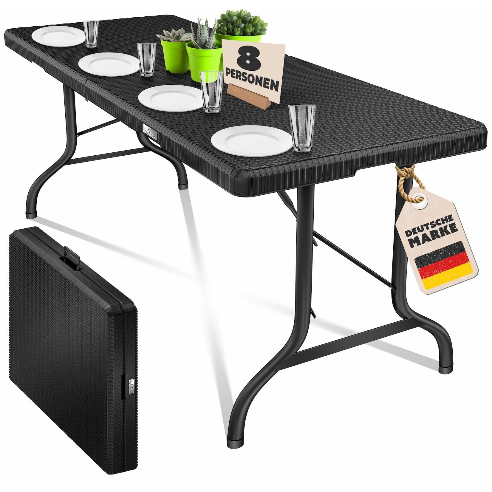KESSER Klapptisch Rattan Optik Schwarz 183 cm