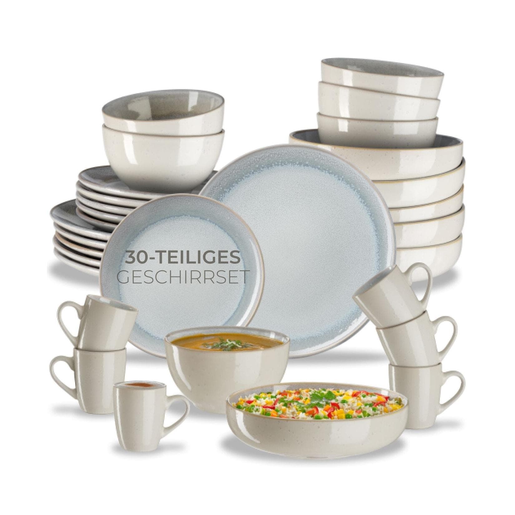 tectake Kombiservice 6 Personen Steingut North Beach