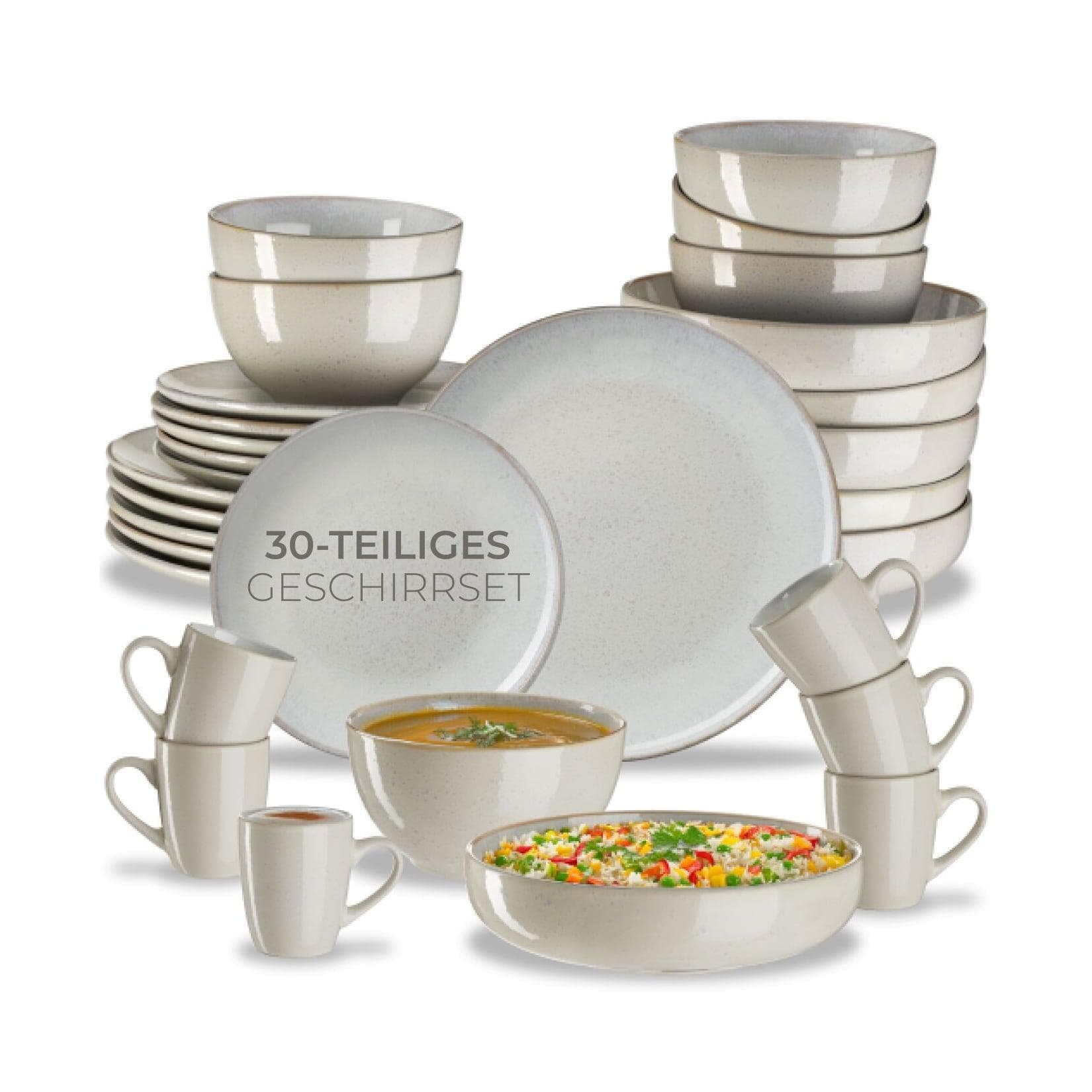 tectake Kombiservice 6 Personen Steingut Shore Stone