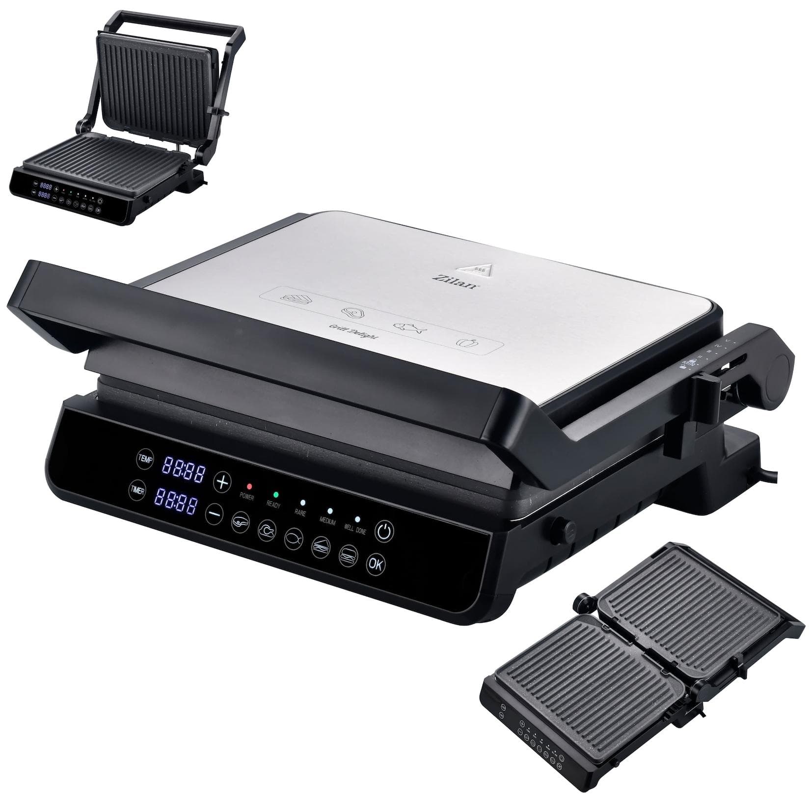 Zilan Digitaler Tischgrill Kontaktgrill 2000W mit Touch Display