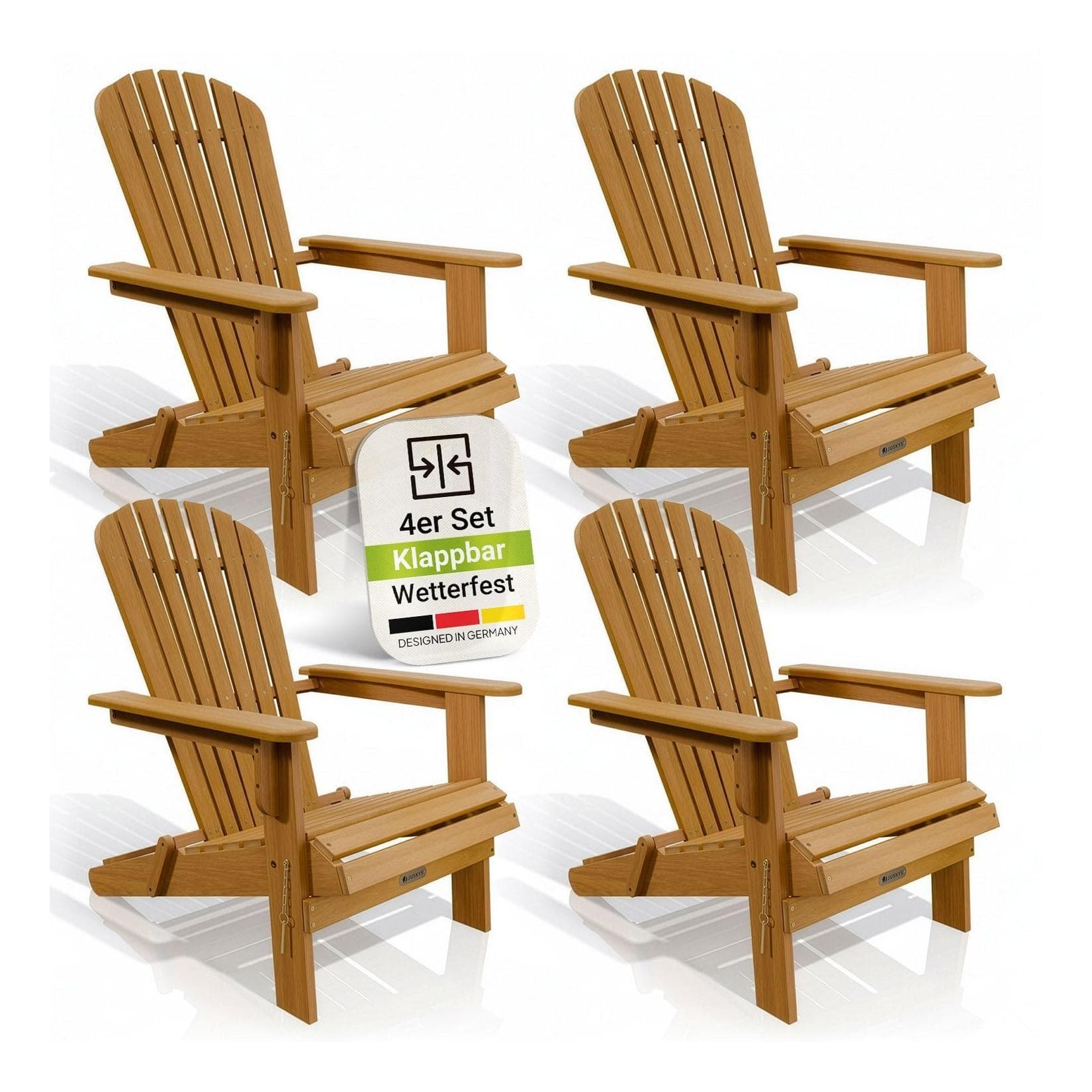Juskys Liegestuhl Korfu 4er Set Akazienholz Gartenstuhl klappbar