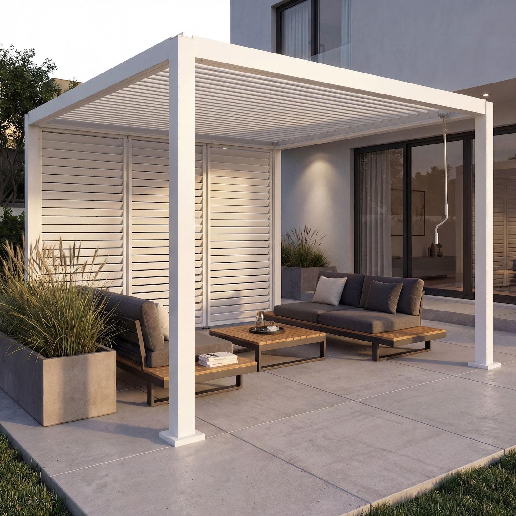 Pergola MCW-P65 Terrassenüberdachung Garten Lamellen-Pavillon 3x3m Weiß