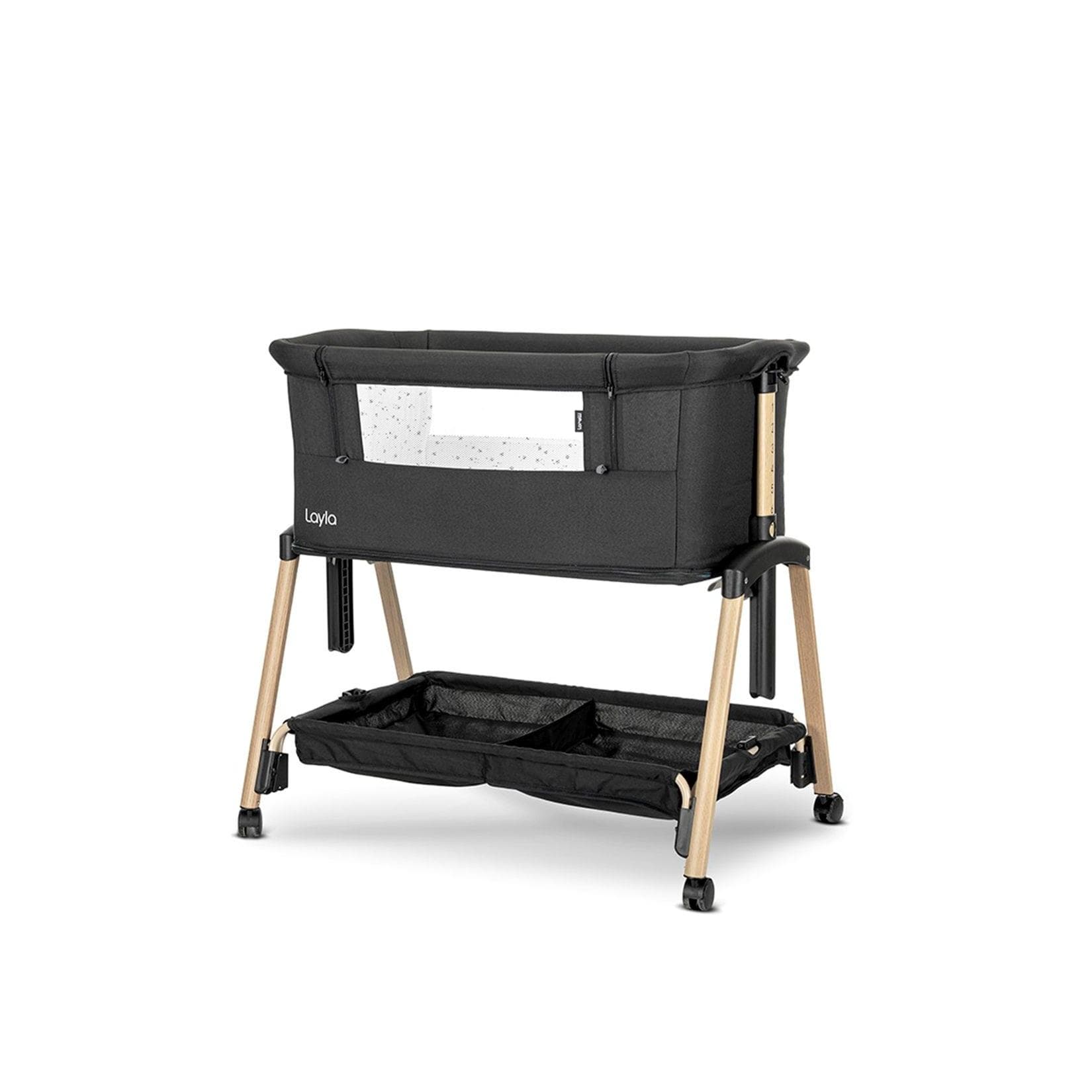 Lorelli Beistellbett Layla 2 in 1 Moskitonetz Matratze Faltbar Räder Korb Schwarz