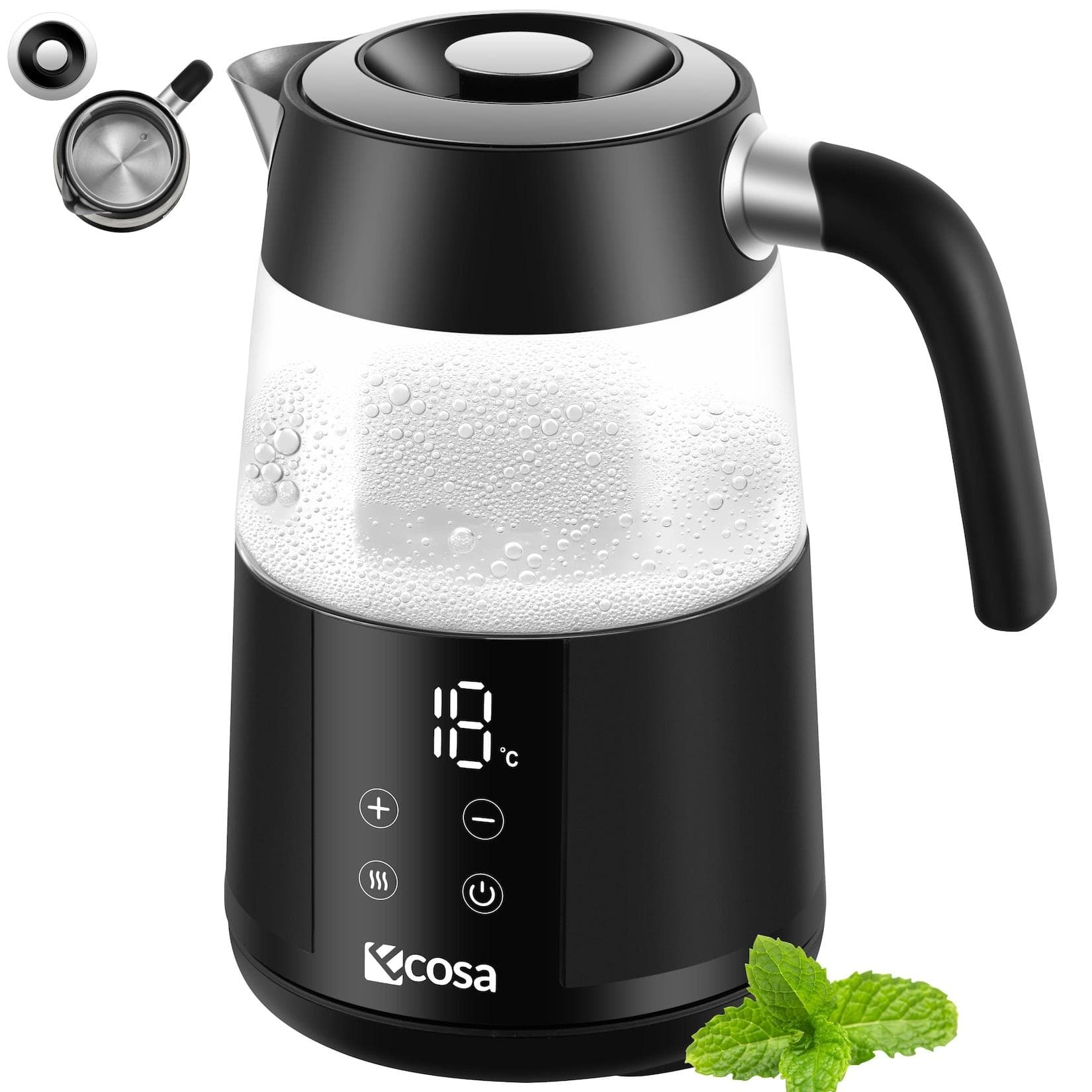 Ecosa Glas Wasserkocher 1,7L 2200W Temperaturstufen