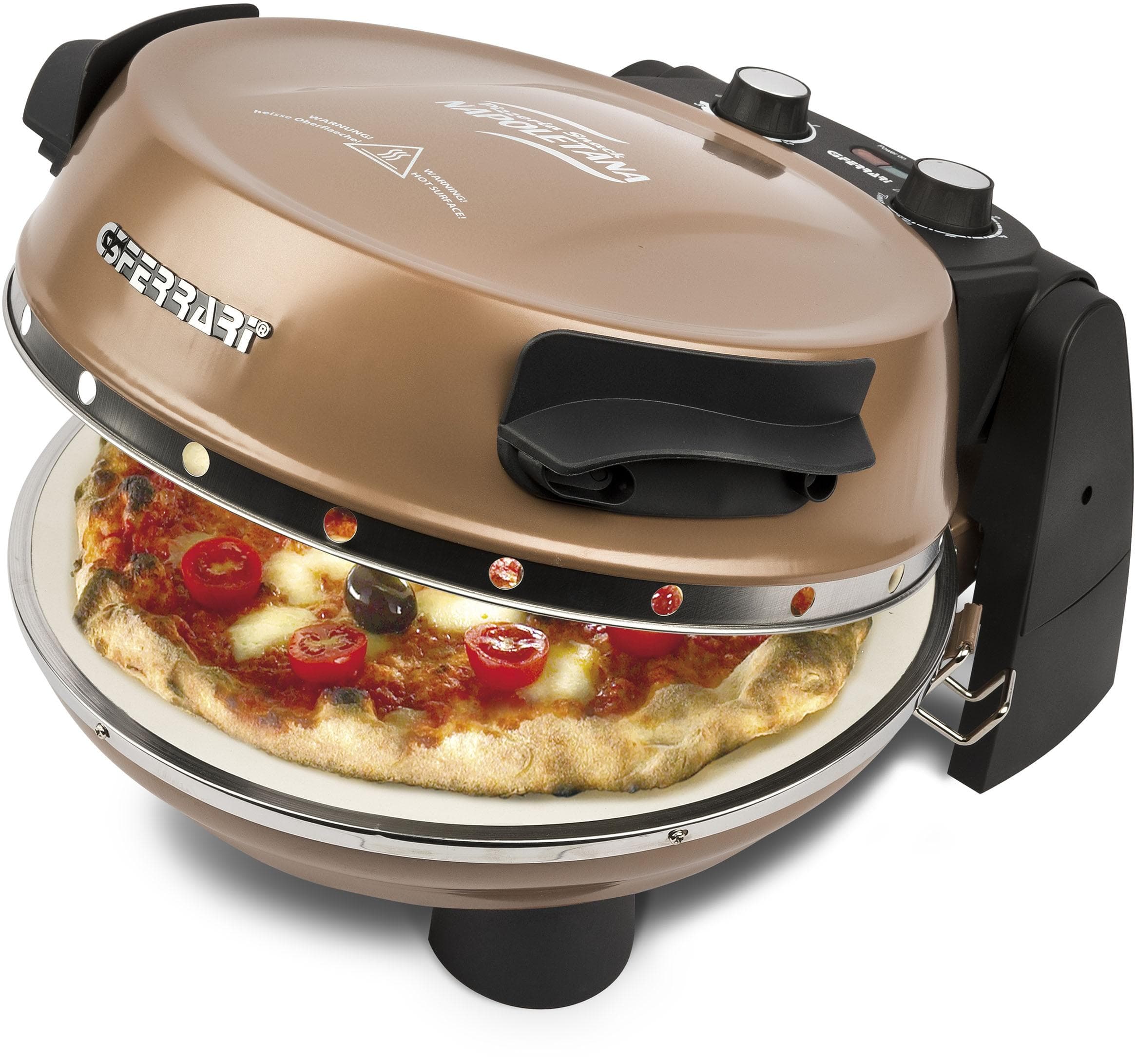 G3Ferrari Pizzaofen Napoletana kupfer inkl. 2-ten oberen Pizzastein, rosa (braun), Pizzaöfen, zum Überbacken bis 400 C für echte Steinofenpizza - Limited Edition