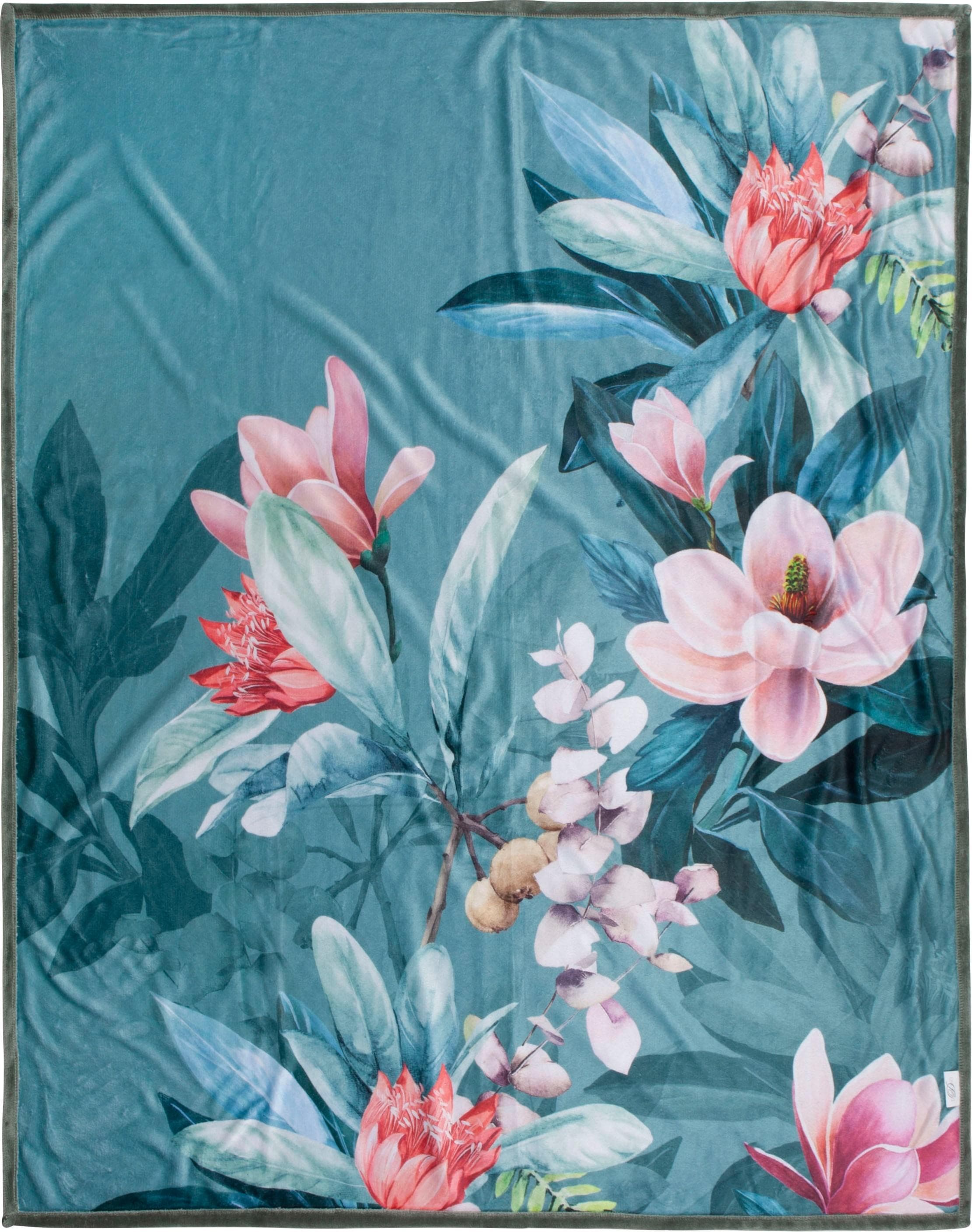 Plaid DESCANSO "Parler" Grün Blumenmuster 130x160 cm