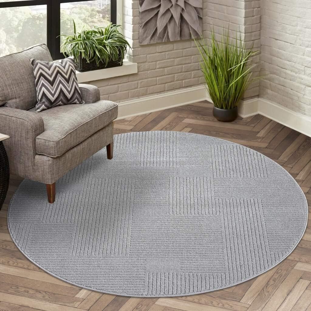 Carpet City Teppich Flair177 Grau Rund Kurzflor Skandi