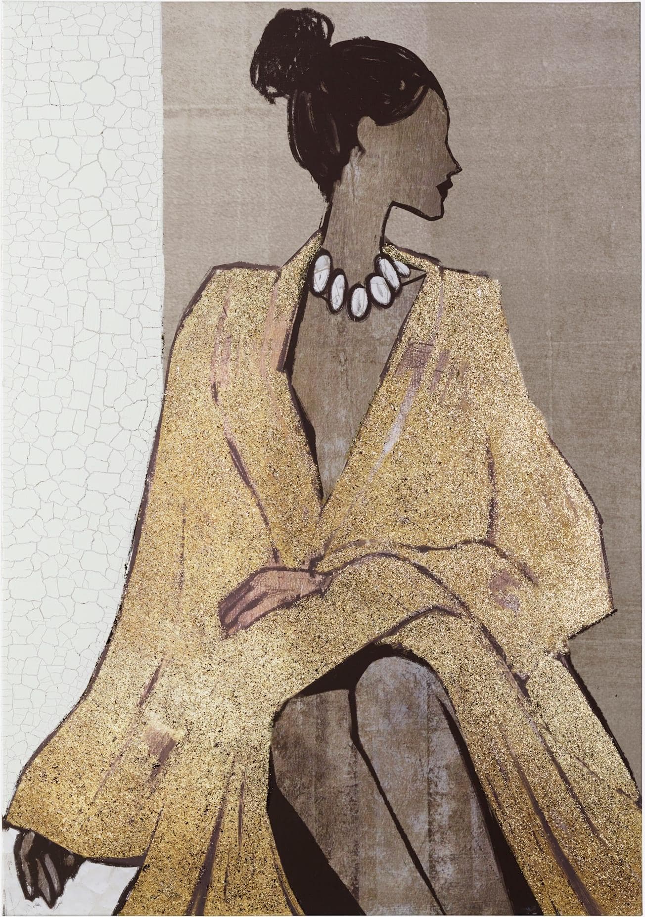 Bild Dame Kunstdruck Goldfarben 70x100cm
