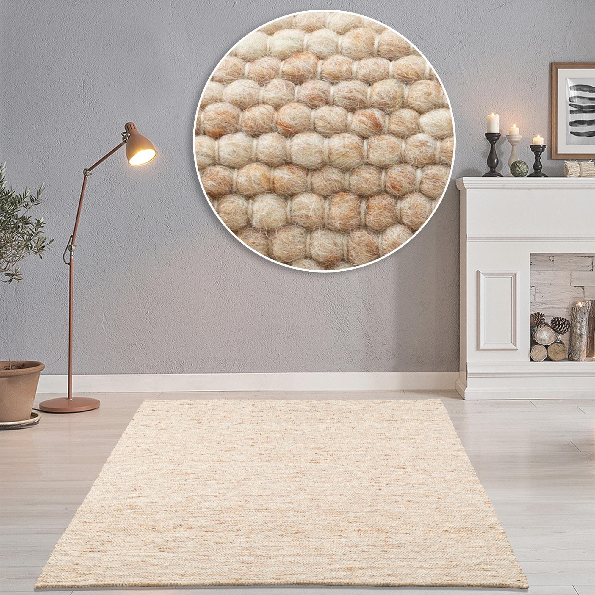 THEKO Wollteppich Alpen Beige Handgewebt Wendeteppich