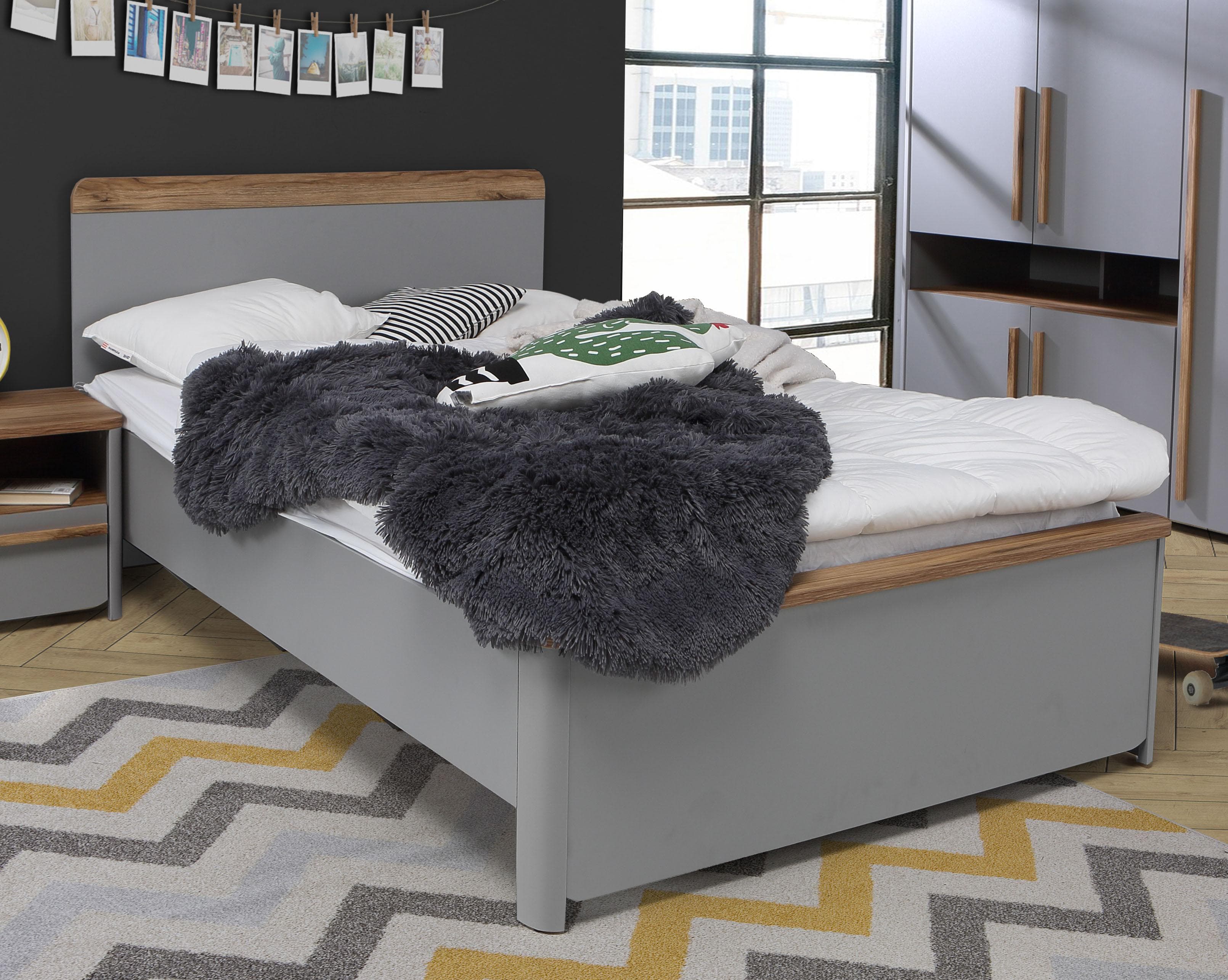 Einzelbett FORTE Surfino Grau Catania Eiche Jugendbett