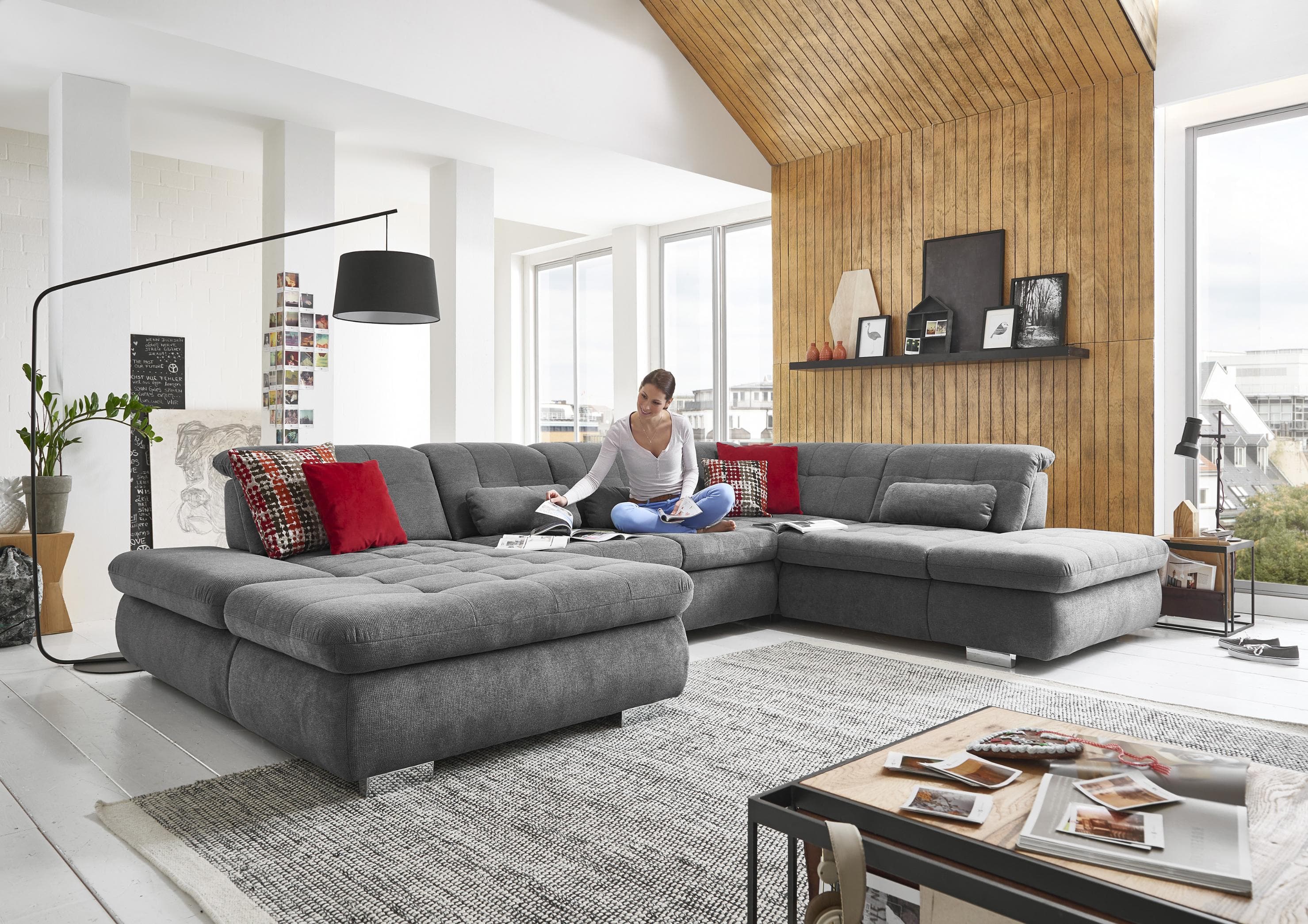 Wohnlandschaft DIE PLANBAR U-Form Grau Microfaser