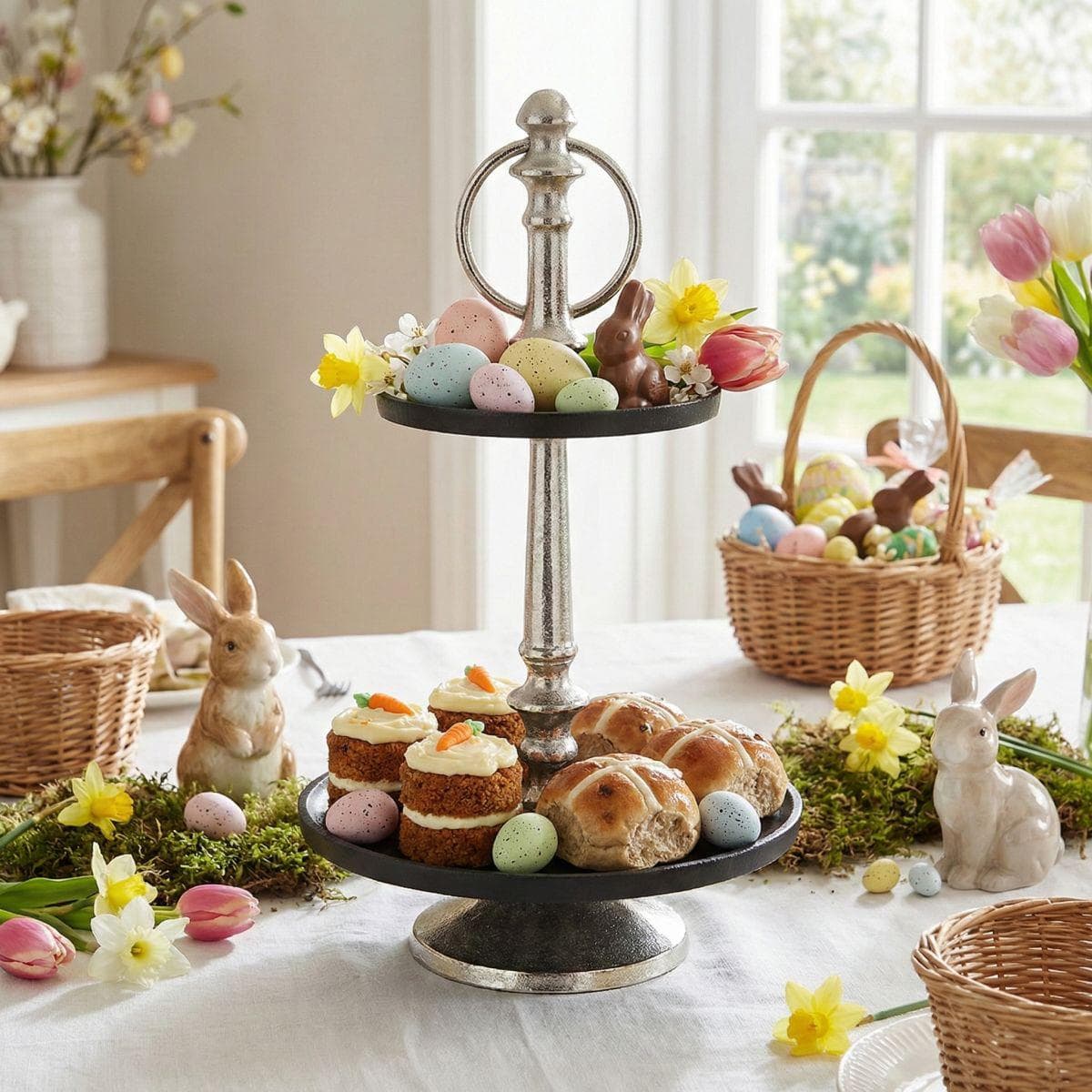 AMBIENTE HAUS Etagere 2 Stufen Silber Schwarz Aluminium