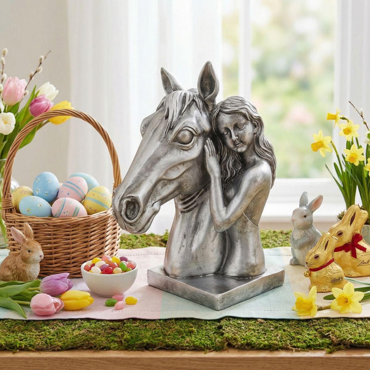 Ambiente Haus Tierfigur Pferdekopf mit Mädchen 32cm