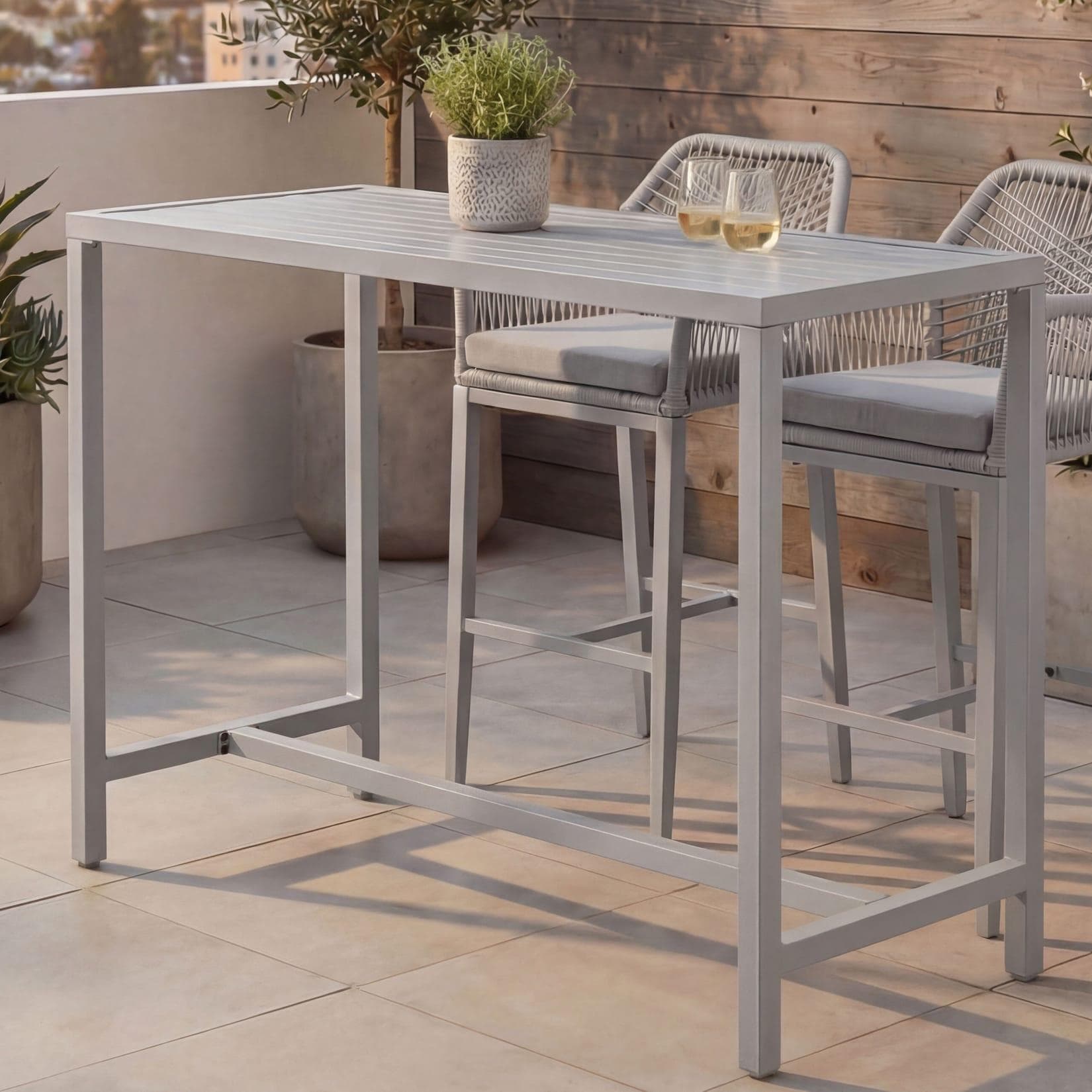 Stehtisch MCW-P91 Outdoor Metall 105x130x65cm hellgrau