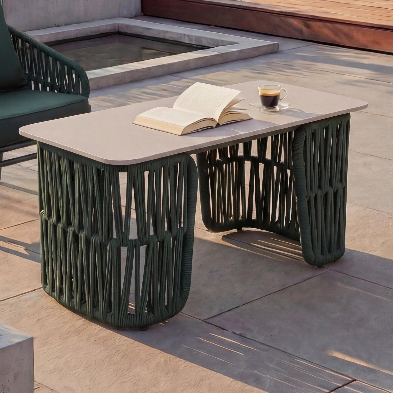 Loungetisch MCW-P90 Outdoor Seilgeflecht Sinterstein