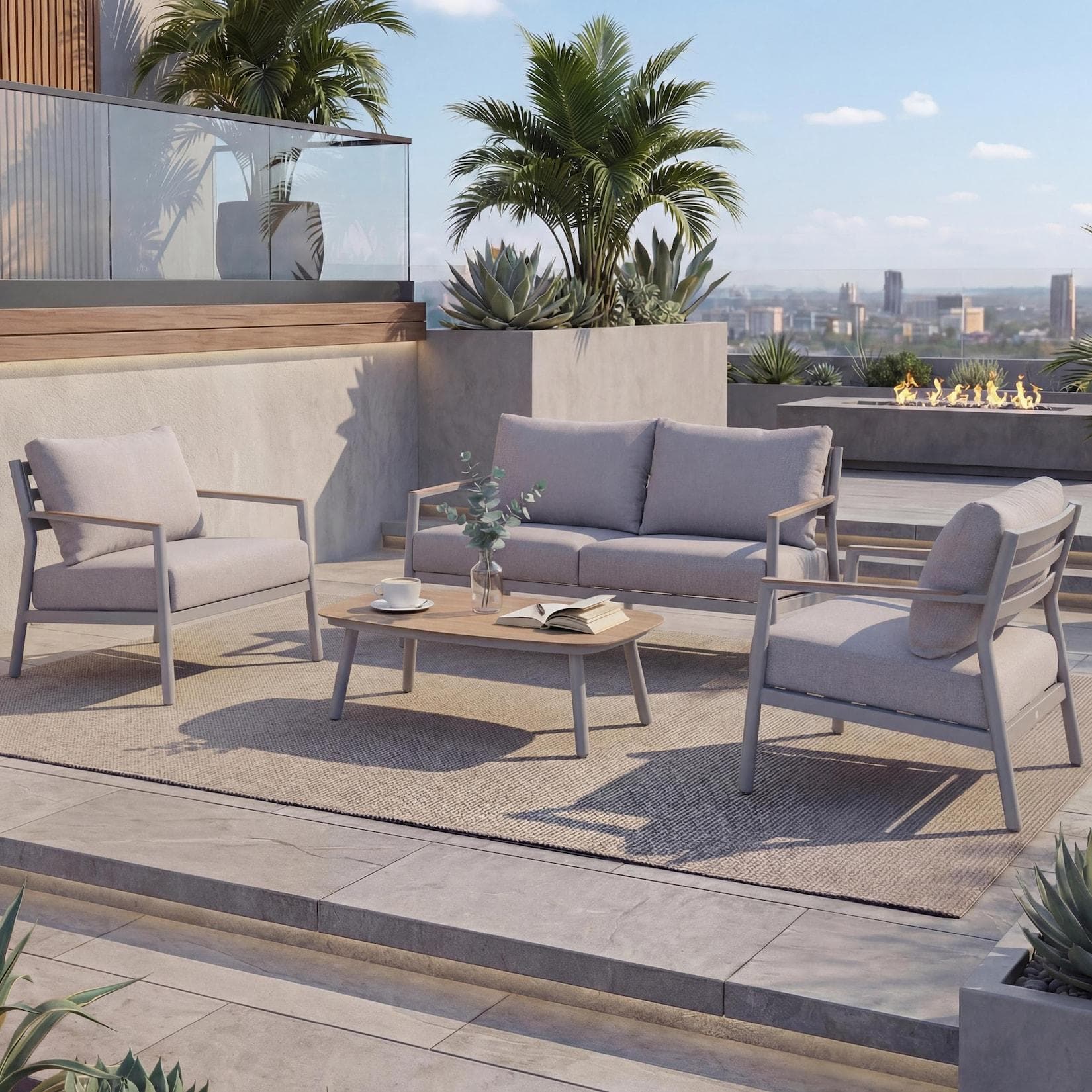 Aluminium Gartengarnitur MCW-P79 Lounge-Set Sitzgruppe Sofa Gartenlounge Creme-Beige