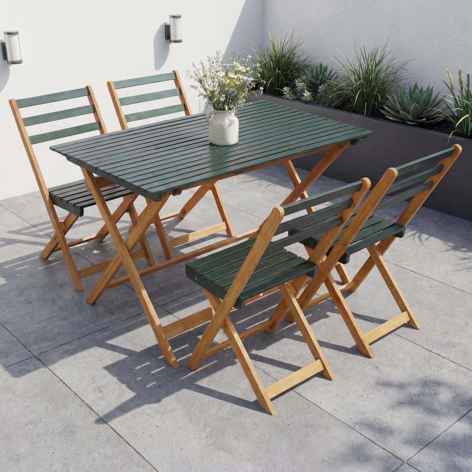 MCW-P72 Gartenlounge-Set 5-tlg. Akazie Holz klappbar Natur-Grün