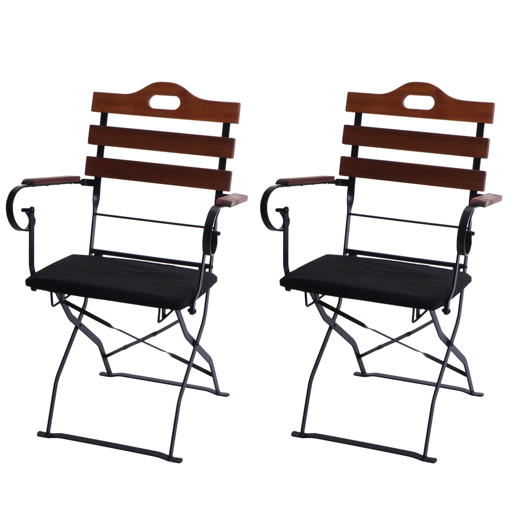 2er-Set Biergartenstuhl MCW-J40 Klappstuhl Gartenstuhl Gastronomie-Qualität Akazie Braun Polster Schwarz
